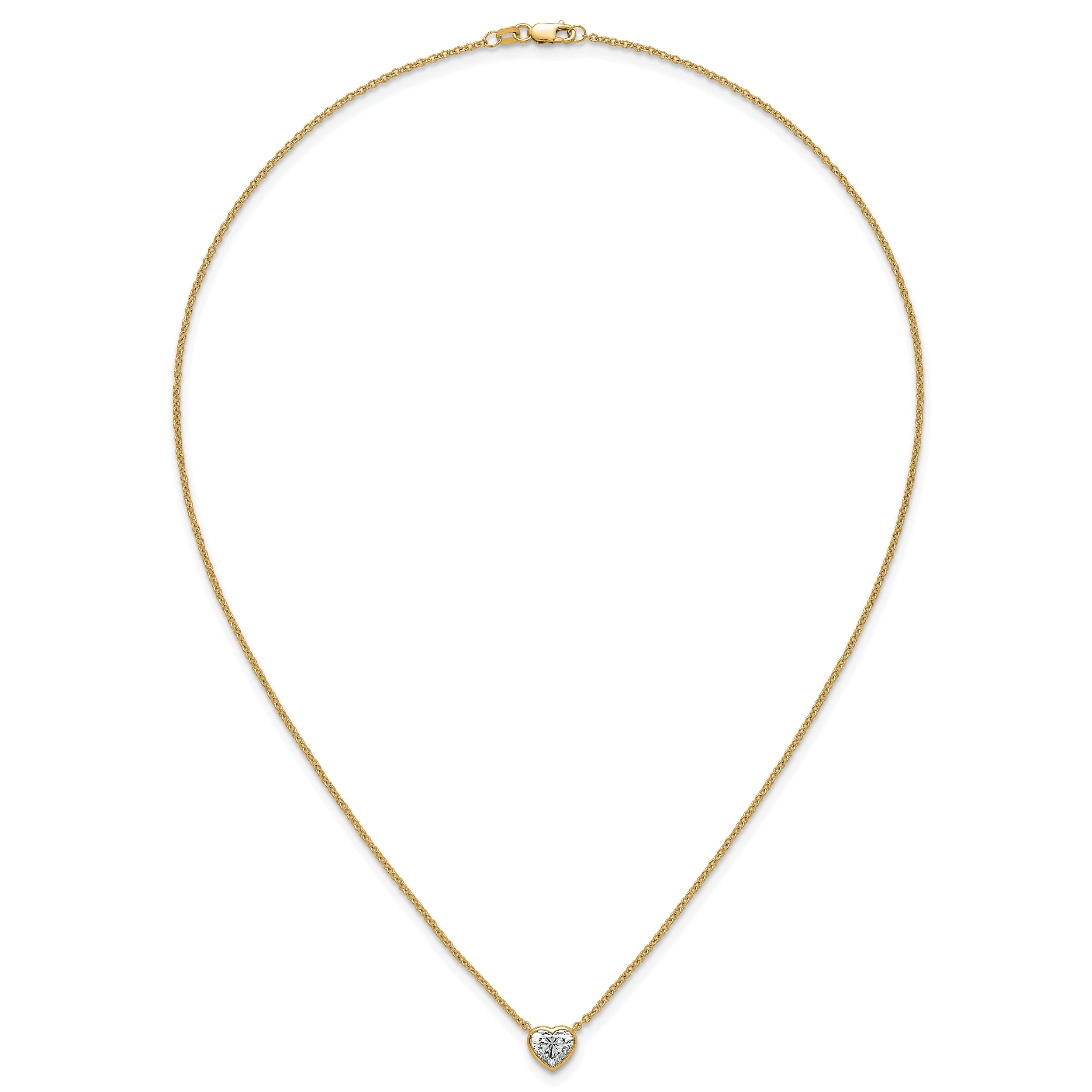 14k 1 carat Certified Lab Grown Diamond VS+ F+ Heart Complete 18 inch Bezel Set Solitaire Necklace
