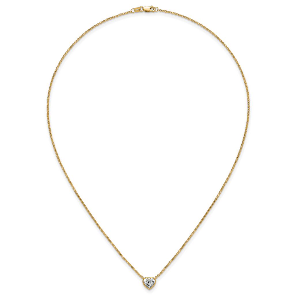 14k 1 carat Certified Lab Grown Diamond VS+ F+ Heart Complete 18 inch Bezel Set Solitaire Necklace