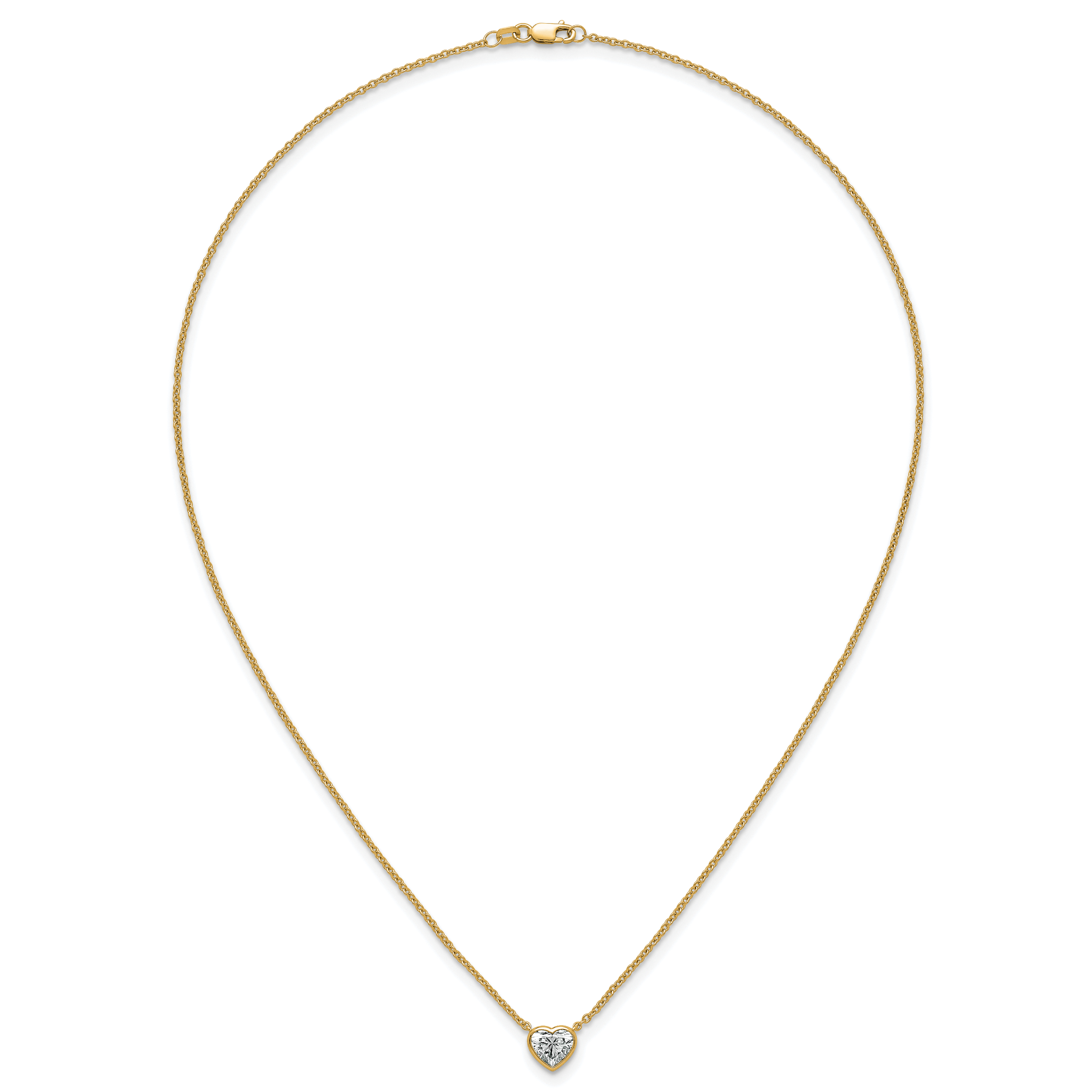 14k 1 carat Certified Lab Grown Diamond VS+ F+ Heart Complete 18 inch Bezel Set Solitaire Necklace