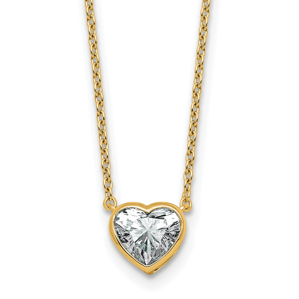 14k 1 carat Certified Lab Grown Diamond VS+ F+ Heart Complete 18 inch Bezel Set Solitaire Necklace