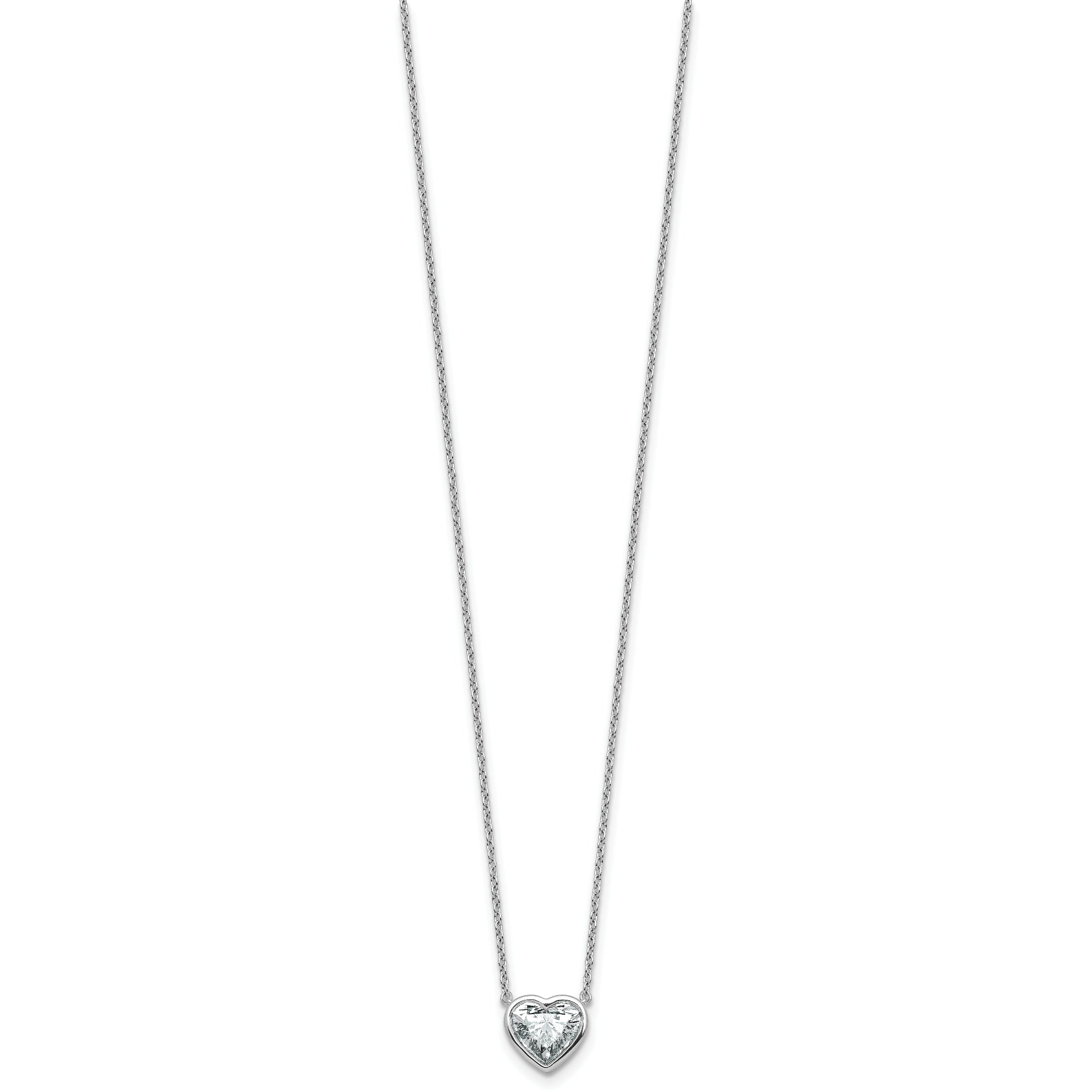 14k White Gold 1 1/2 carat Certified Lab Grown Diamond VS+ F+ Heart Complete 18 inch Bezel Set Solitaire Necklace