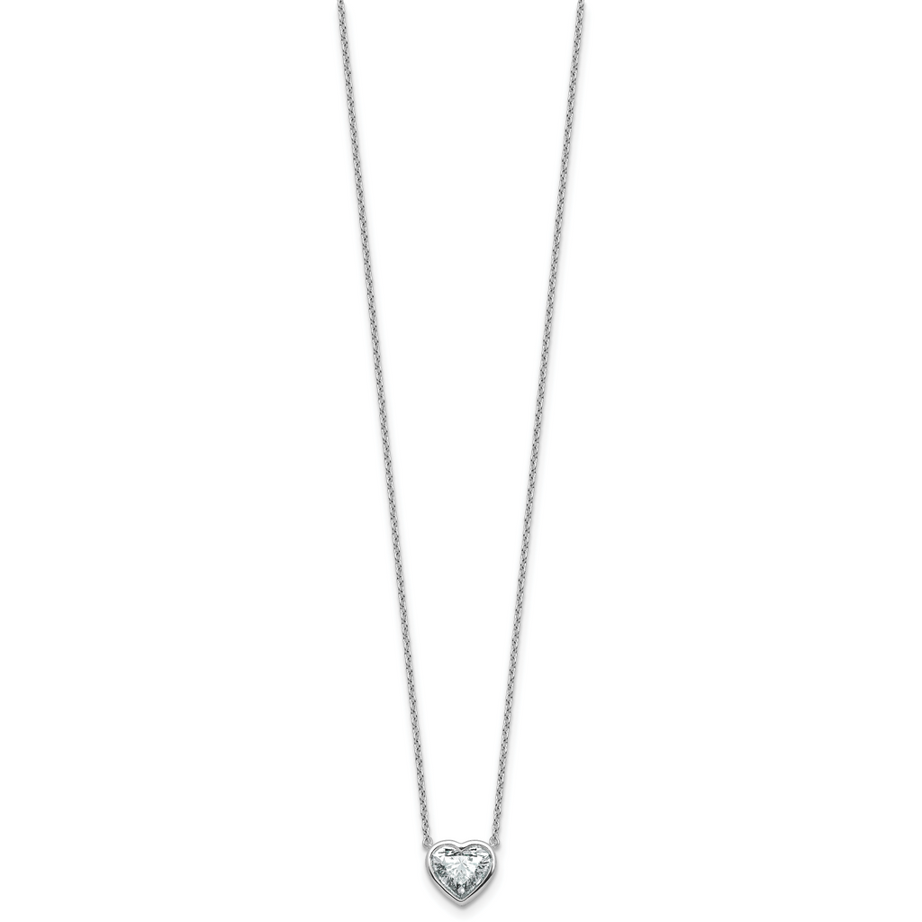 14k White Gold 1 1/2 carat Certified Lab Grown Diamond VS+ F+ Heart Complete 18 inch Bezel Set Solitaire Necklace