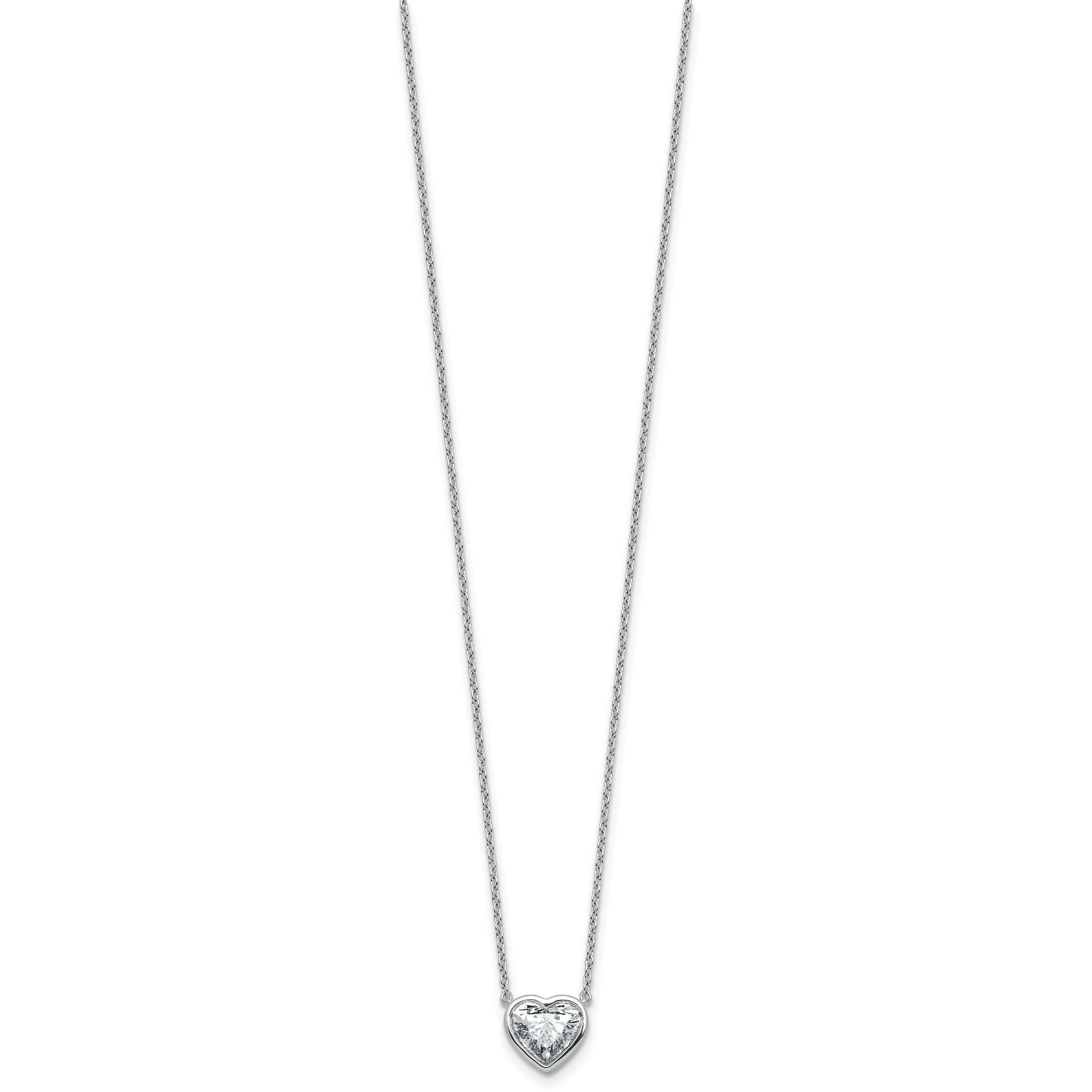 14k White Gold 1 1/2 carat Certified Lab Grown Diamond VS+ F+ Heart Complete 18 inch Bezel Set Solitaire Necklace