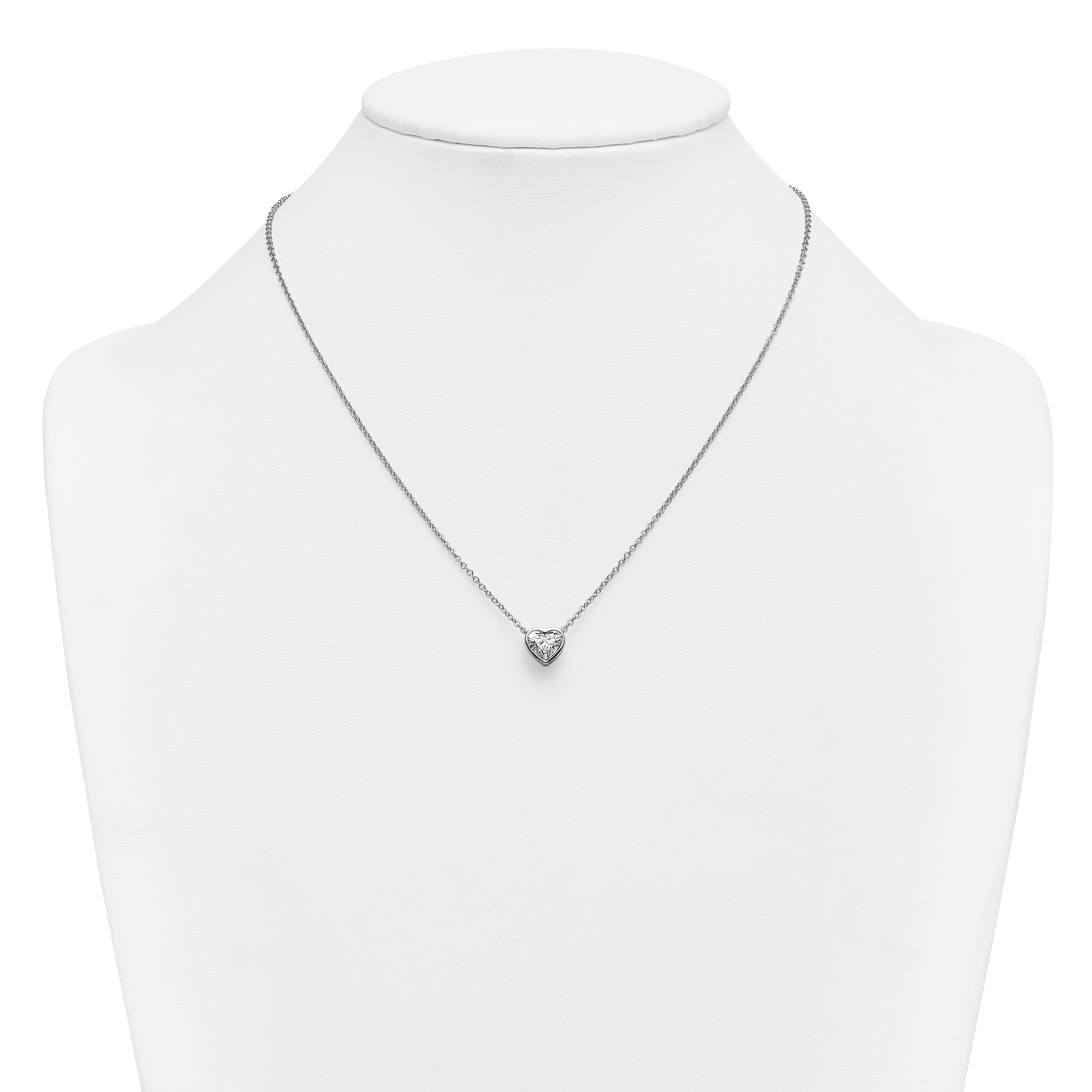 14k White Gold 1 1/2 carat Certified Lab Grown Diamond VS+ F+ Heart Complete 18 inch Bezel Set Solitaire Necklace