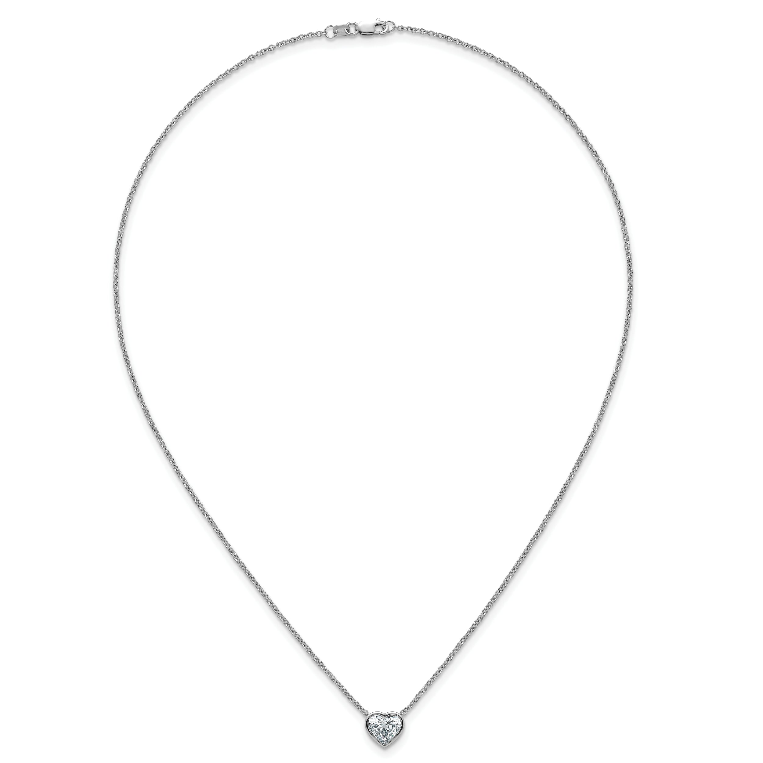 14k White Gold 1 1/2 carat Certified Lab Grown Diamond VS+ F+ Heart Complete 18 inch Bezel Set Solitaire Necklace