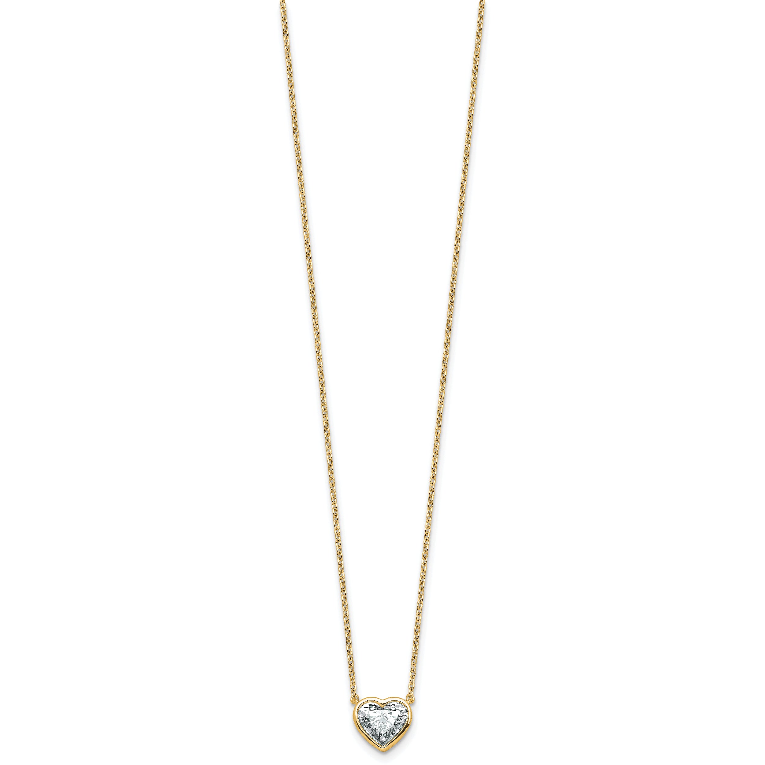 14k 1 1/2 carat Certified Lab Grown Diamond VS+ F+ Heart Complete 18 inch Bezel Set Solitaire Necklace