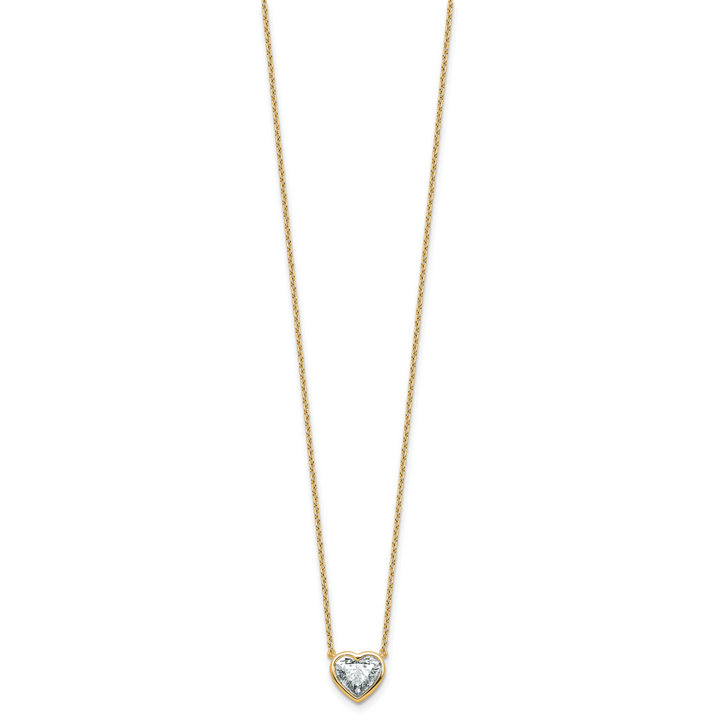 14k 1 1/2 carat Certified Lab Grown Diamond VS+ F+ Heart Complete 18 inch Bezel Set Solitaire Necklace
