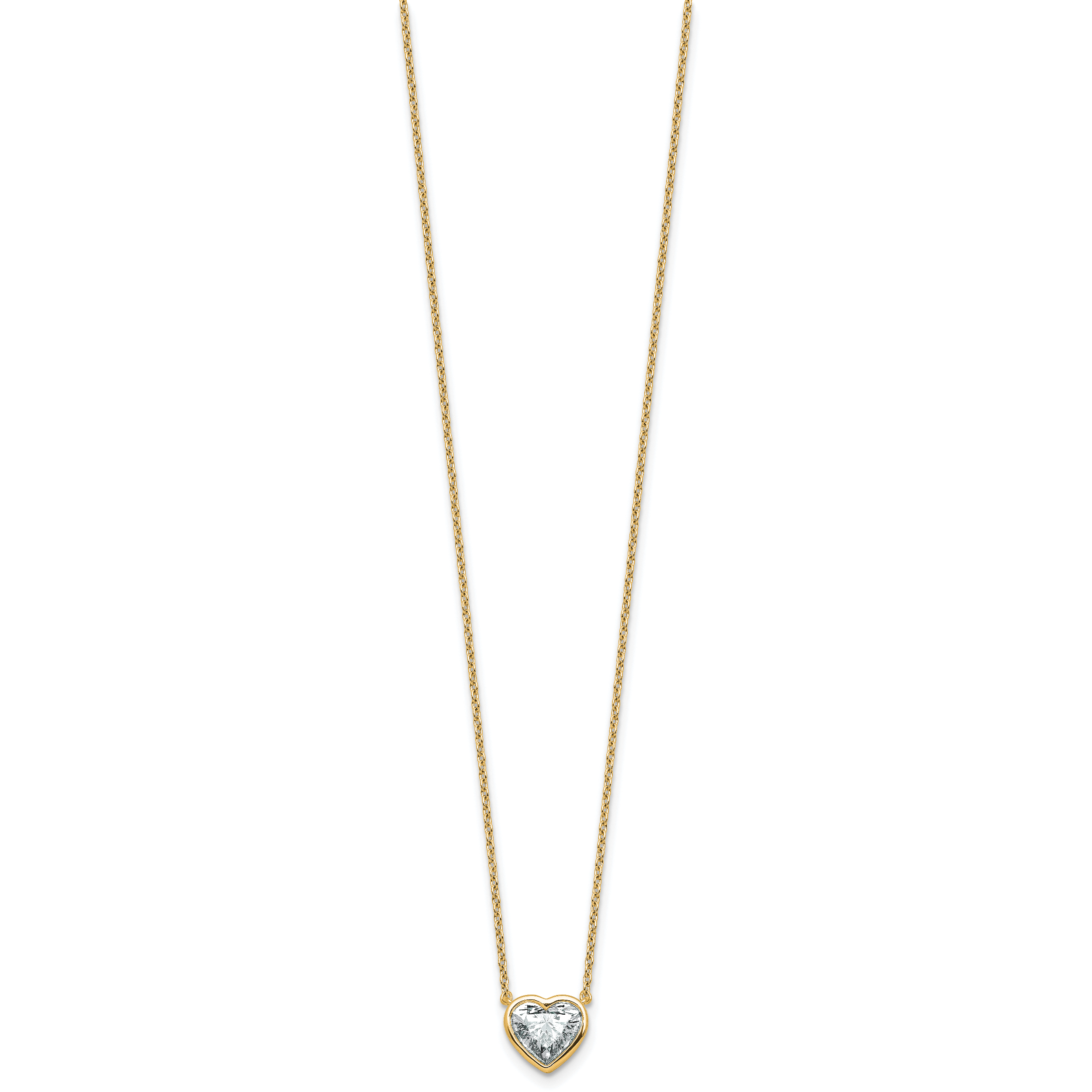 14k 1 1/2 carat Certified Lab Grown Diamond VS+ F+ Heart Complete 18 inch Bezel Set Solitaire Necklace