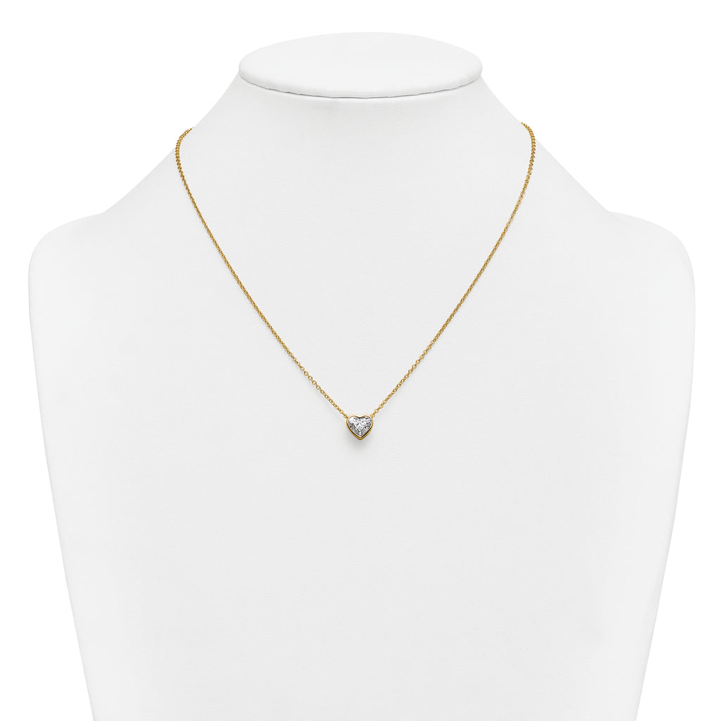 14k 1 1/2 carat Certified Lab Grown Diamond VS+ F+ Heart Complete 18 inch Bezel Set Solitaire Necklace
