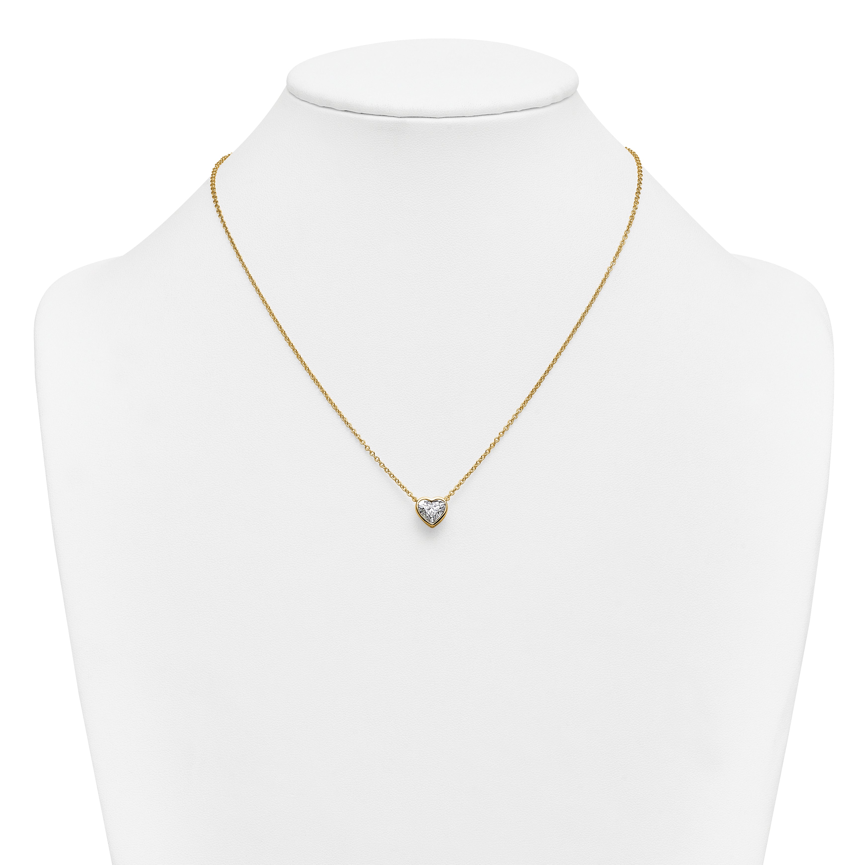 14k 1 1/2 carat Certified Lab Grown Diamond VS+ F+ Heart Complete 18 inch Bezel Set Solitaire Necklace