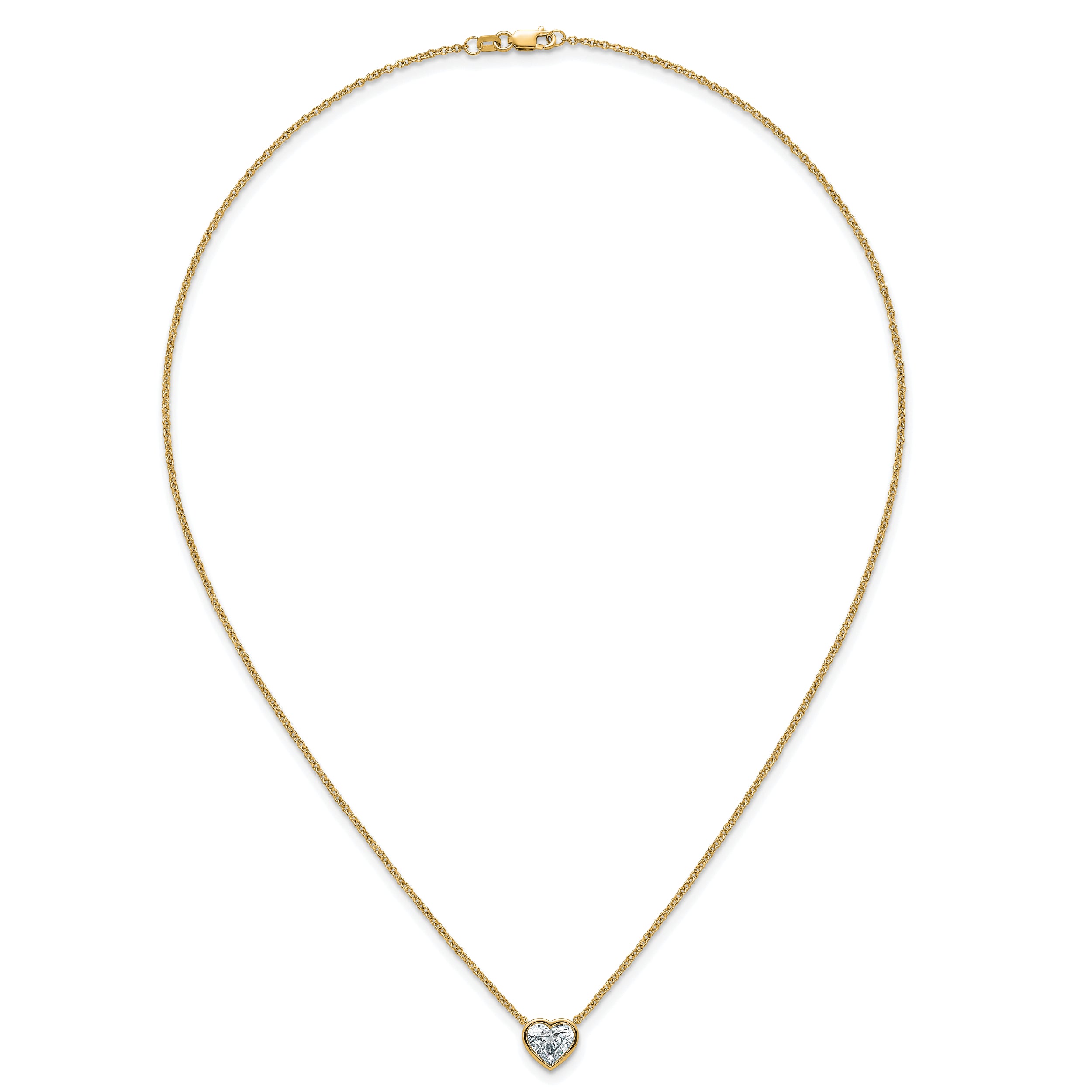 14k 1 1/2 carat Certified Lab Grown Diamond VS+ F+ Heart Complete 18 inch Bezel Set Solitaire Necklace