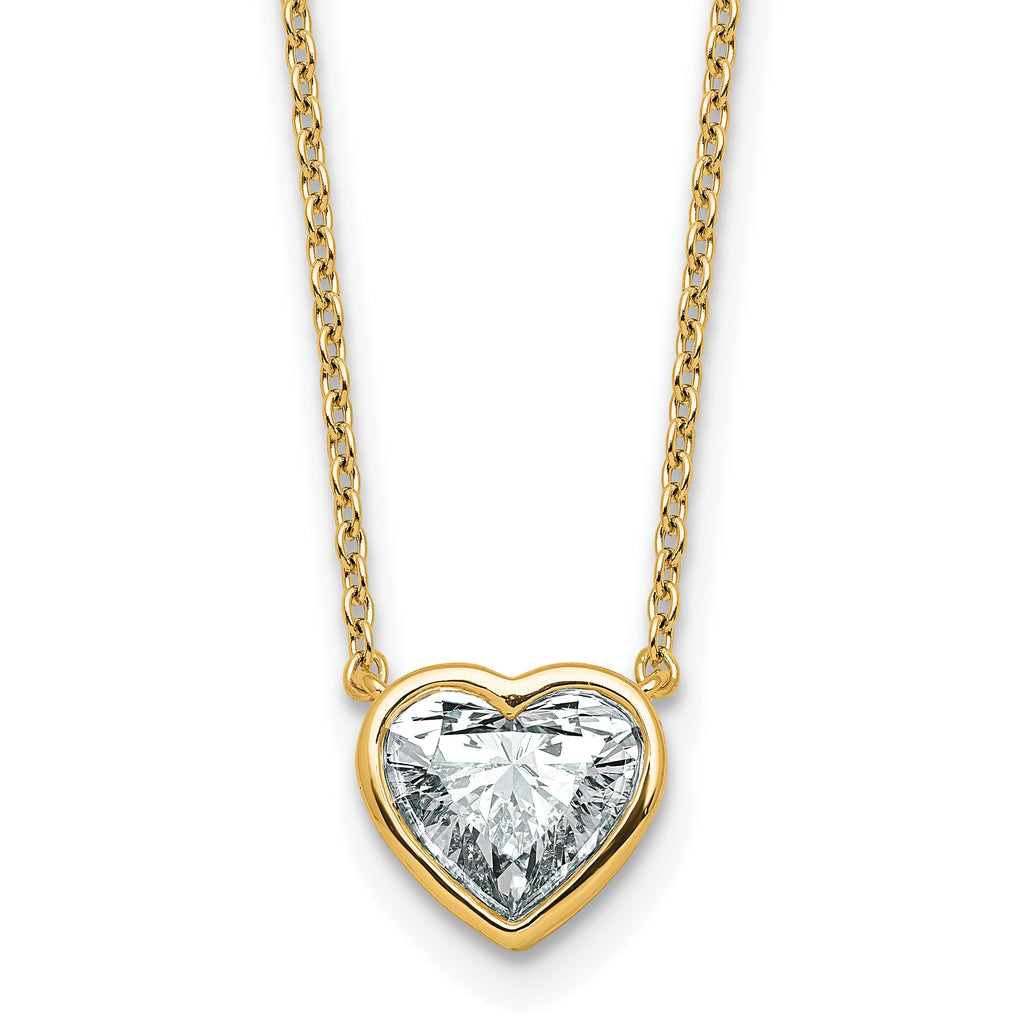 14k 1 1/2 carat Certified Lab Grown Diamond VS+ F+ Heart Complete 18 inch Bezel Set Solitaire Necklace