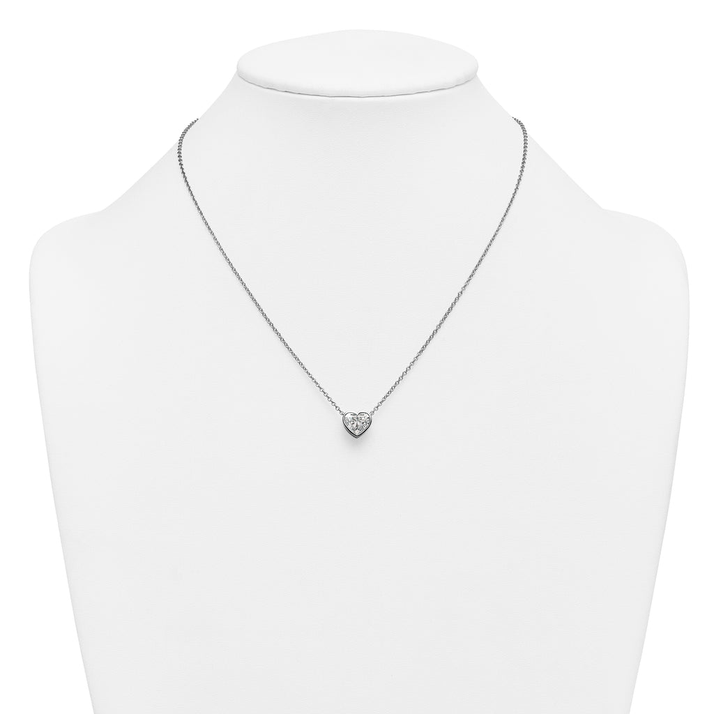 14k White Gold 2 carat Certified Lab Grown Diamond VS+ F+ Heart Complete 18 inch Bezel Set Solitaire Necklace