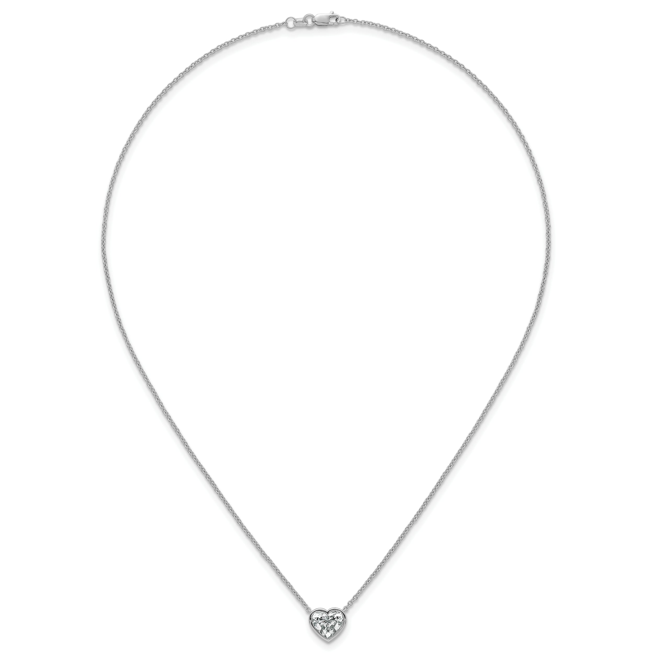 14k White Gold 2 carat Certified Lab Grown Diamond VS+ F+ Heart Complete 18 inch Bezel Set Solitaire Necklace
