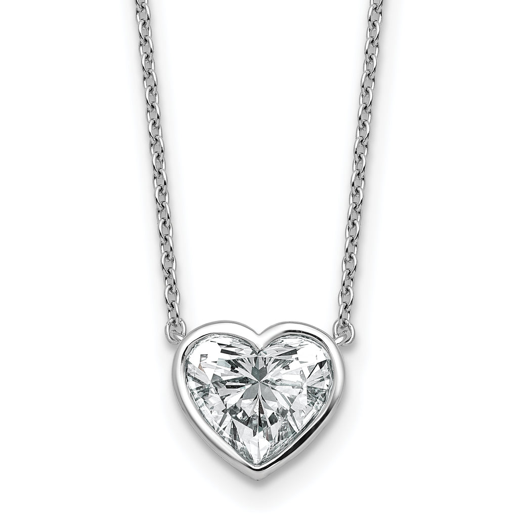 14k White Gold 2 carat Certified Lab Grown Diamond VS+ F+ Heart Complete 18 inch Bezel Set Solitaire Necklace