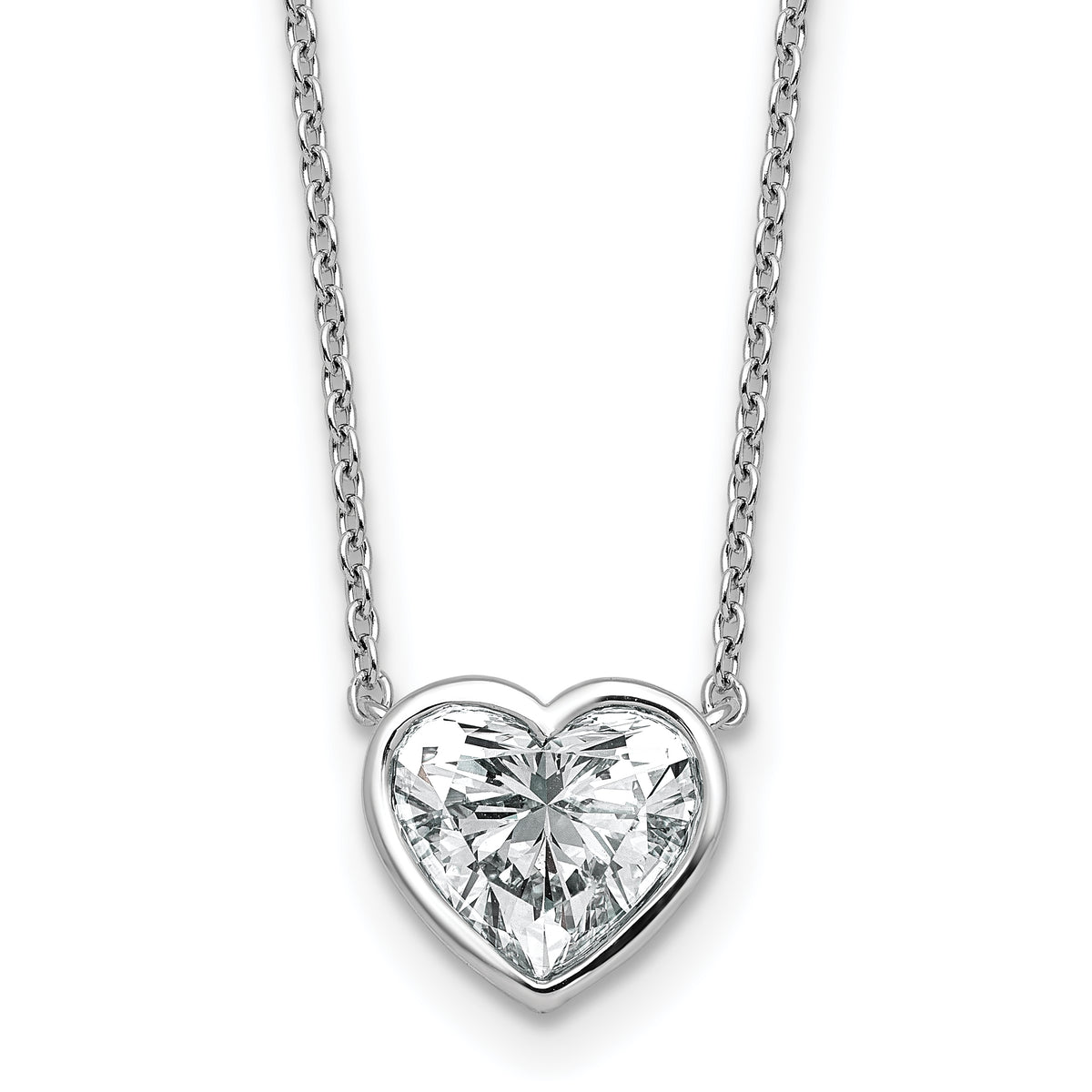 14k White Gold 2 carat Certified Lab Grown Diamond VS+ F+ Heart Complete 18 inch Bezel Set Solitaire Necklace