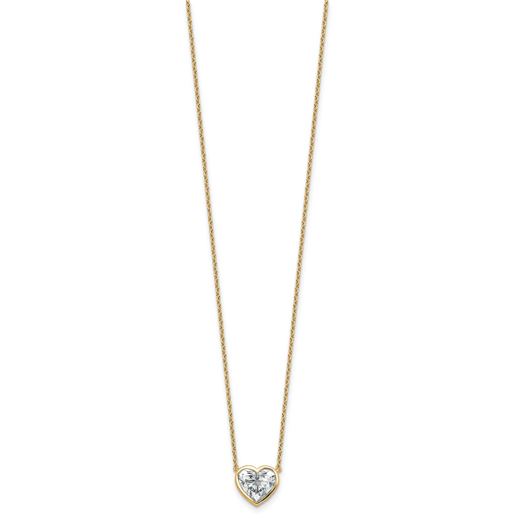 14k 2 carat Certified Lab Grown Diamond VS+ F+ Heart Complete 18 inch Bezel Set Solitaire Necklace