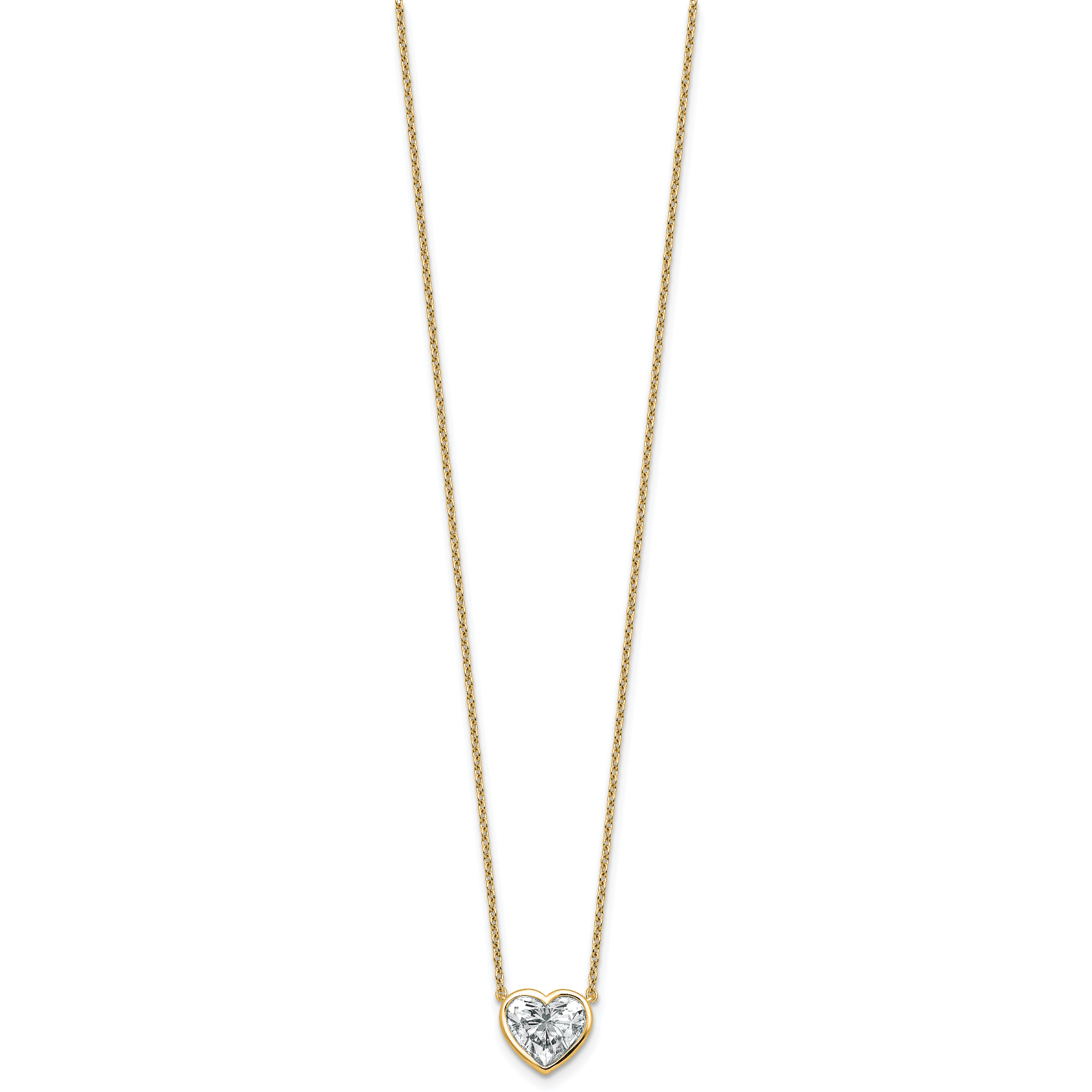 14k 2 carat Certified Lab Grown Diamond VS+ F+ Heart Complete 18 inch Bezel Set Solitaire Necklace