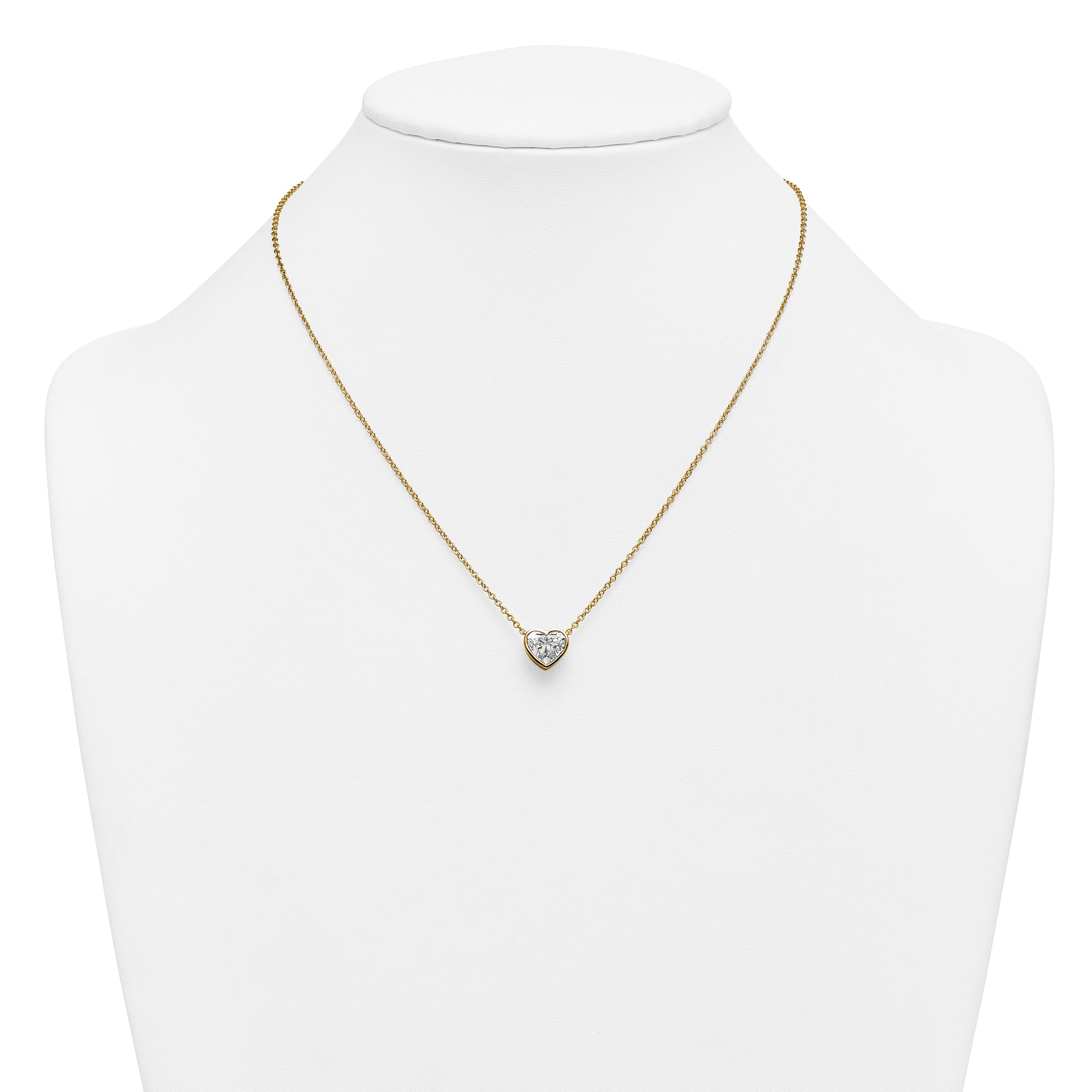 14k 2 carat Certified Lab Grown Diamond VS+ F+ Heart Complete 18 inch Bezel Set Solitaire Necklace