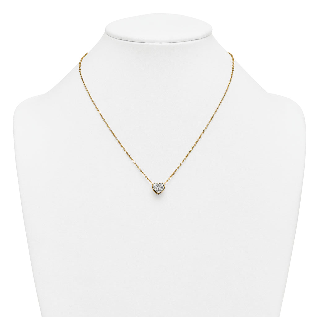 14k 2 carat Certified Lab Grown Diamond VS+ F+ Heart Complete 18 inch Bezel Set Solitaire Necklace