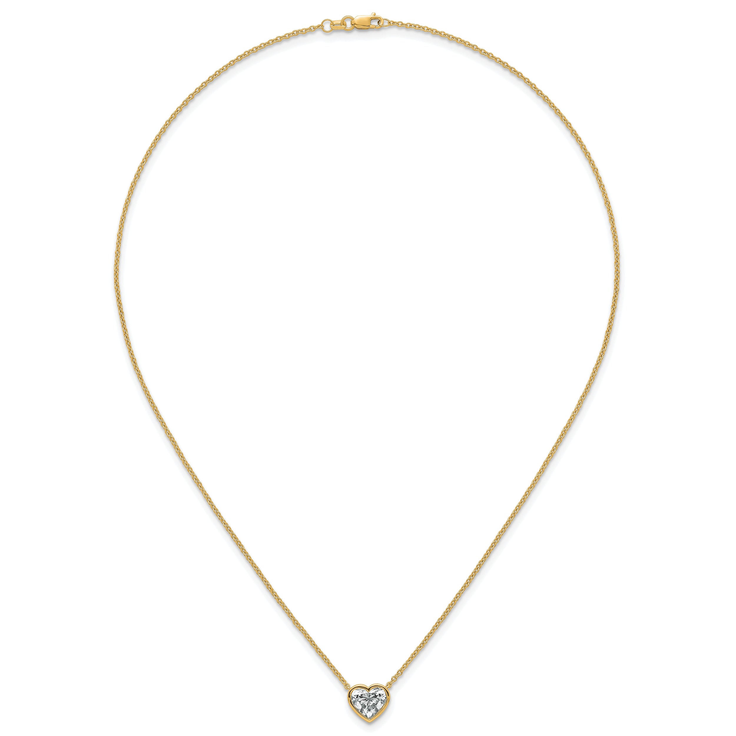 14k 2 carat Certified Lab Grown Diamond VS+ F+ Heart Complete 18 inch Bezel Set Solitaire Necklace