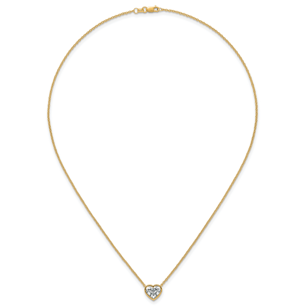 14k 2 carat Certified Lab Grown Diamond VS+ F+ Heart Complete 18 inch Bezel Set Solitaire Necklace