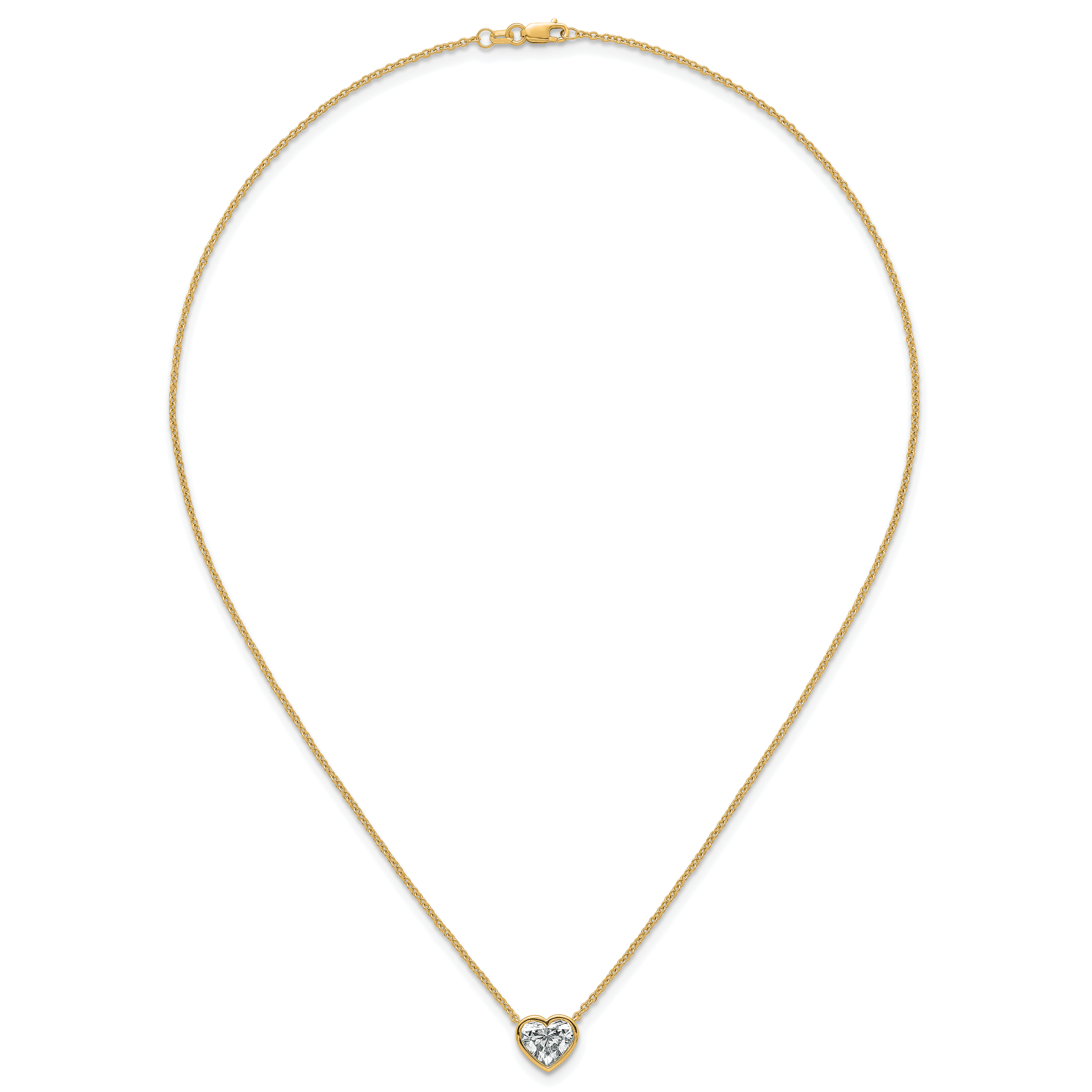 14k 2 carat Certified Lab Grown Diamond VS+ F+ Heart Complete 18 inch Bezel Set Solitaire Necklace