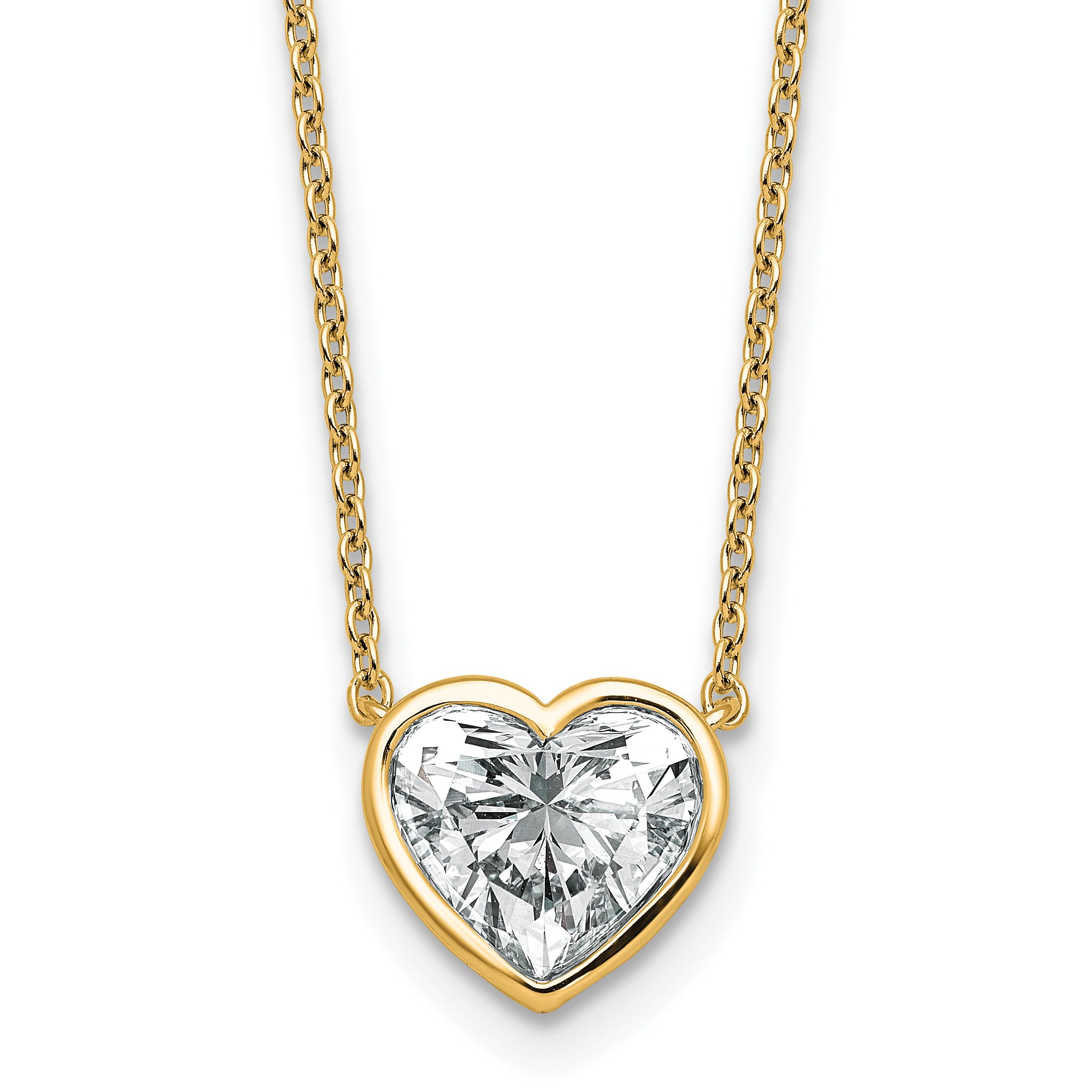 14k 2 carat Certified Lab Grown Diamond VS+ F+ Heart Complete 18 inch Bezel Set Solitaire Necklace