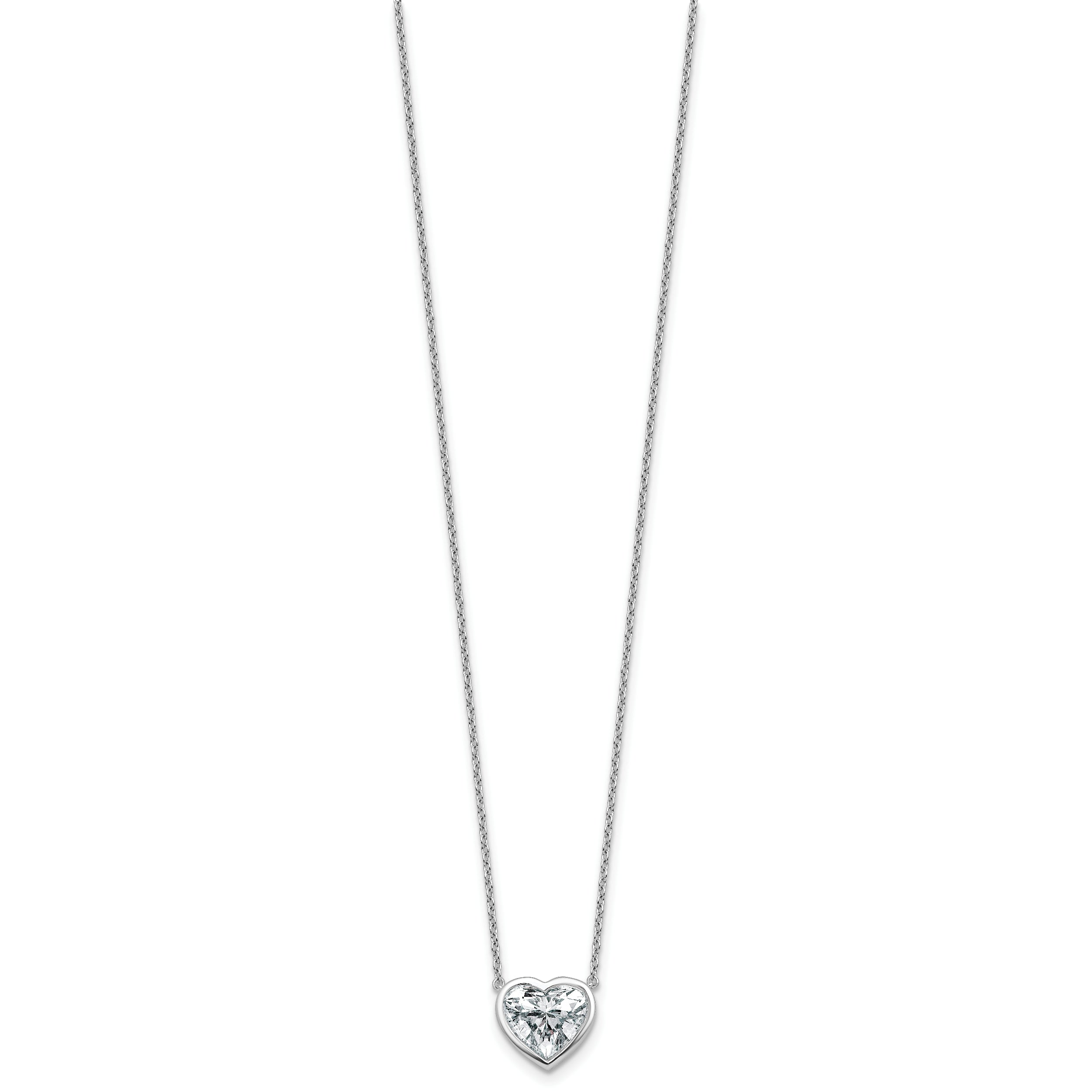 14k White Gold 2 1/2 carat Certified Lab Grown Diamond VS+ F+ Heart Complete 18 inch Bezel Set Solitaire Necklace