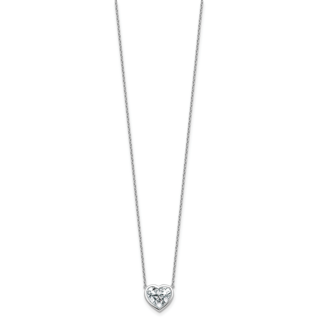 14k White Gold 2 1/2 carat Certified Lab Grown Diamond VS+ F+ Heart Complete 18 inch Bezel Set Solitaire Necklace