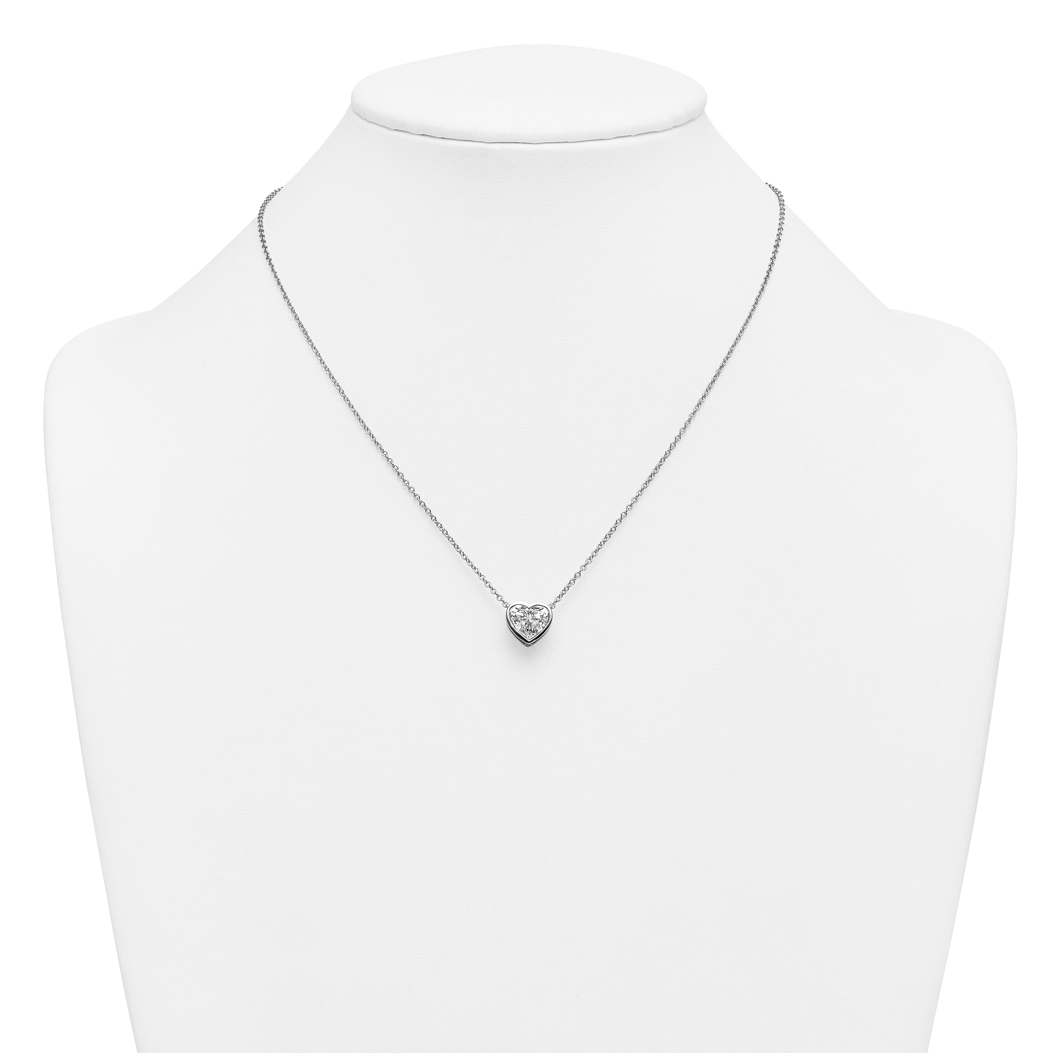 14k White Gold 2 1/2 carat Certified Lab Grown Diamond VS+ F+ Heart Complete 18 inch Bezel Set Solitaire Necklace