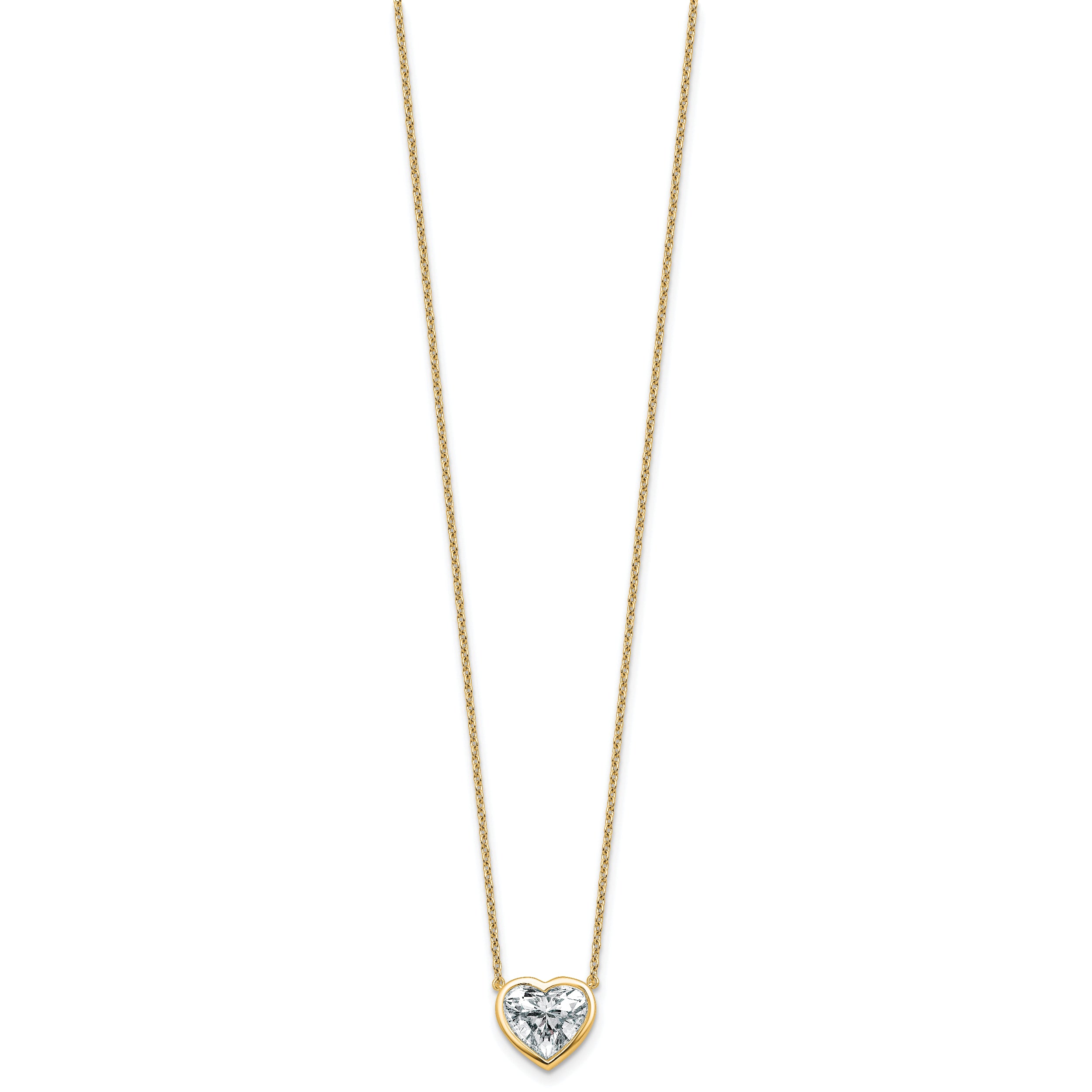 14k 2 1/2 carat Certified Lab Grown Diamond VS+ F+ Heart Complete 18 inch Bezel Set Solitaire Necklace