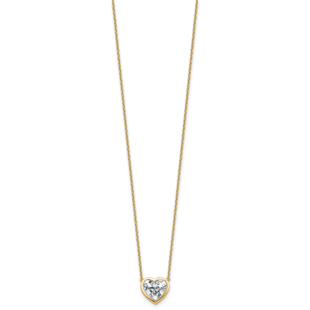 14k 2 1/2 carat Certified Lab Grown Diamond VS+ F+ Heart Complete 18 inch Bezel Set Solitaire Necklace