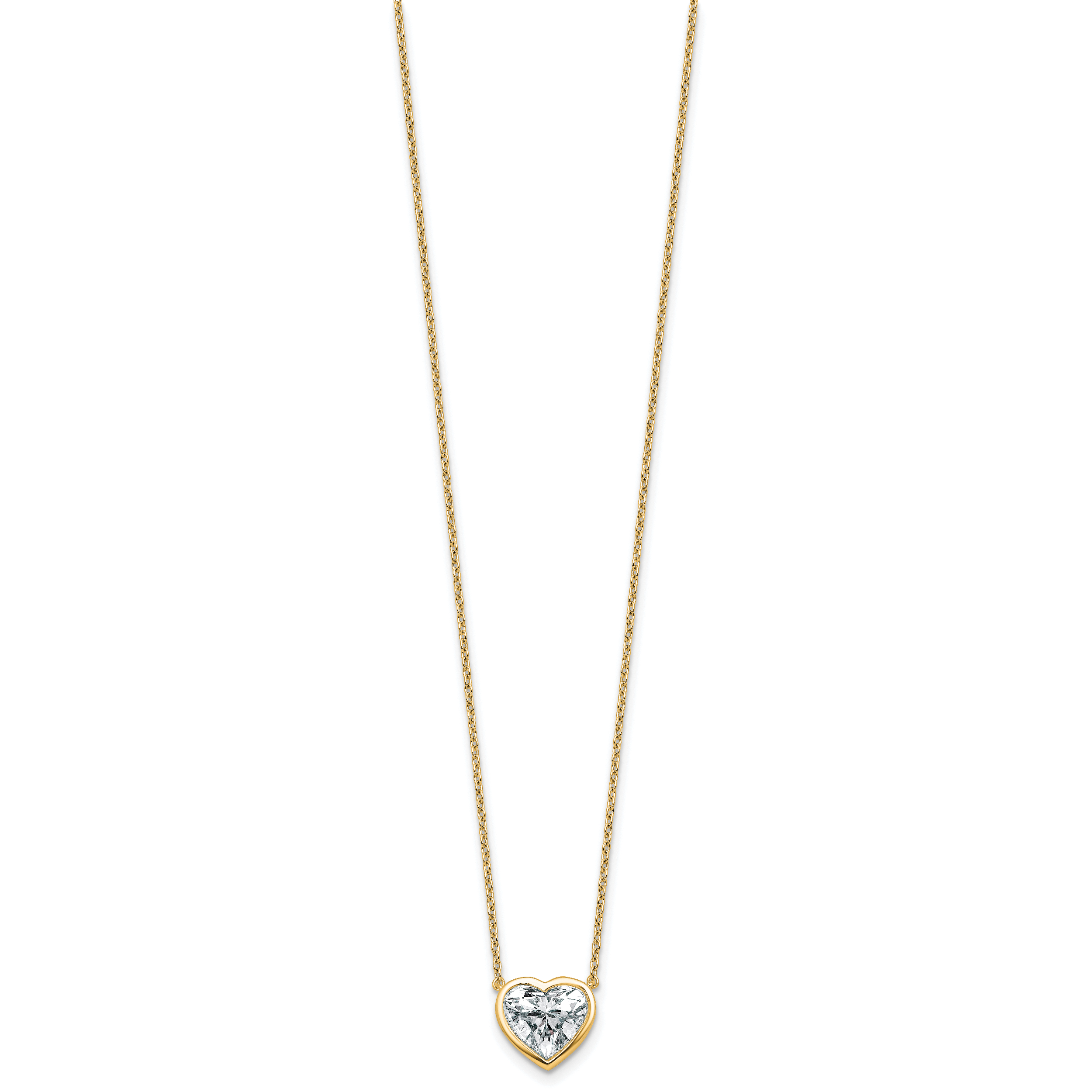 14k 2 1/2 carat Certified Lab Grown Diamond VS+ F+ Heart Complete 18 inch Bezel Set Solitaire Necklace