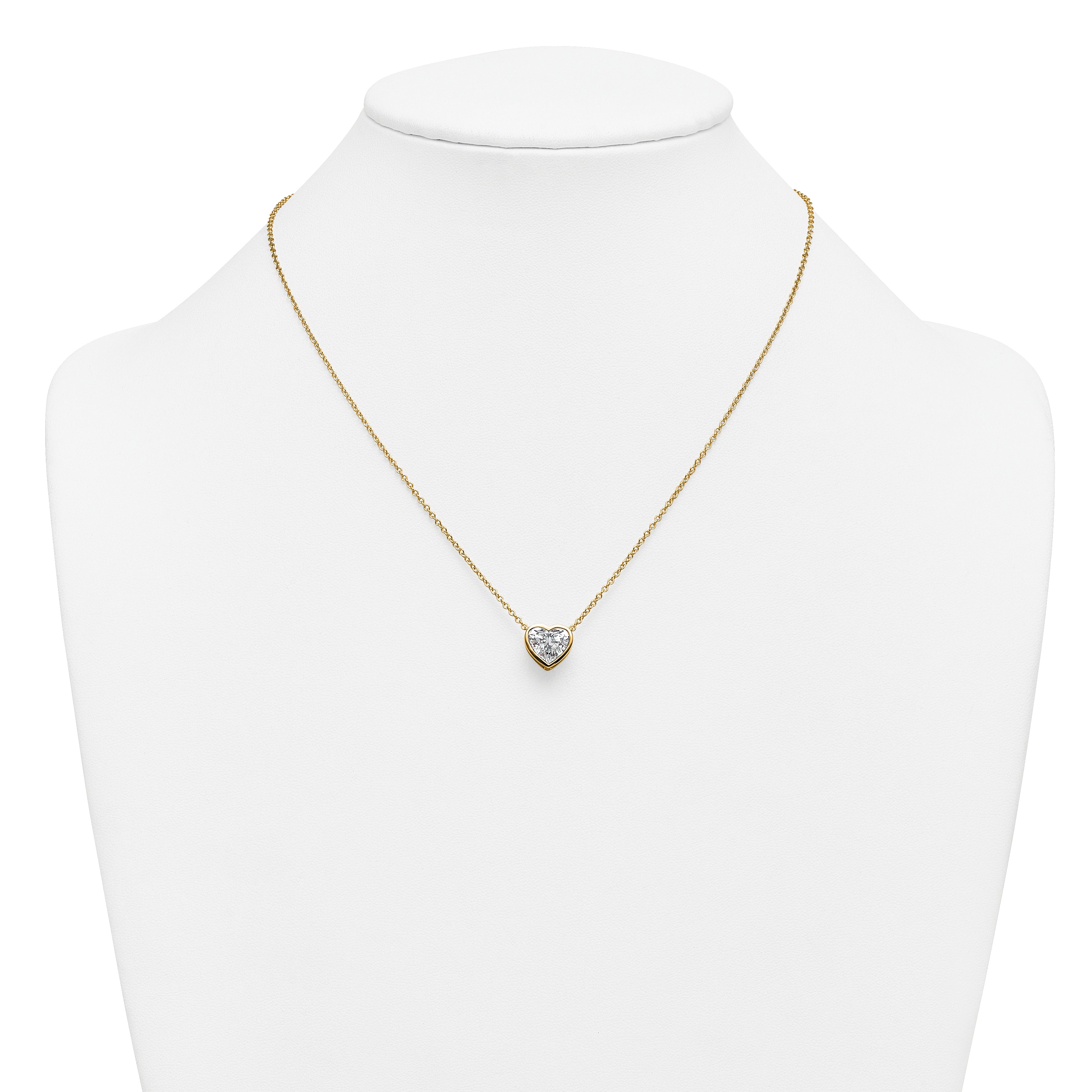 14k 2 1/2 carat Certified Lab Grown Diamond VS+ F+ Heart Complete 18 inch Bezel Set Solitaire Necklace