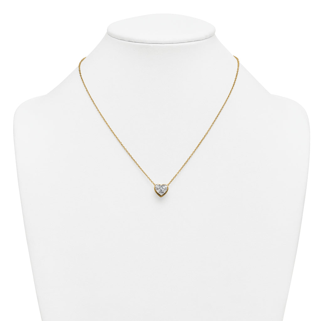 14k 2 1/2 carat Certified Lab Grown Diamond VS+ F+ Heart Complete 18 inch Bezel Set Solitaire Necklace