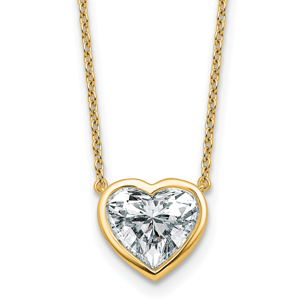 14k 2 1/2 carat Certified Lab Grown Diamond VS+ F+ Heart Complete 18 inch Bezel Set Solitaire Necklace