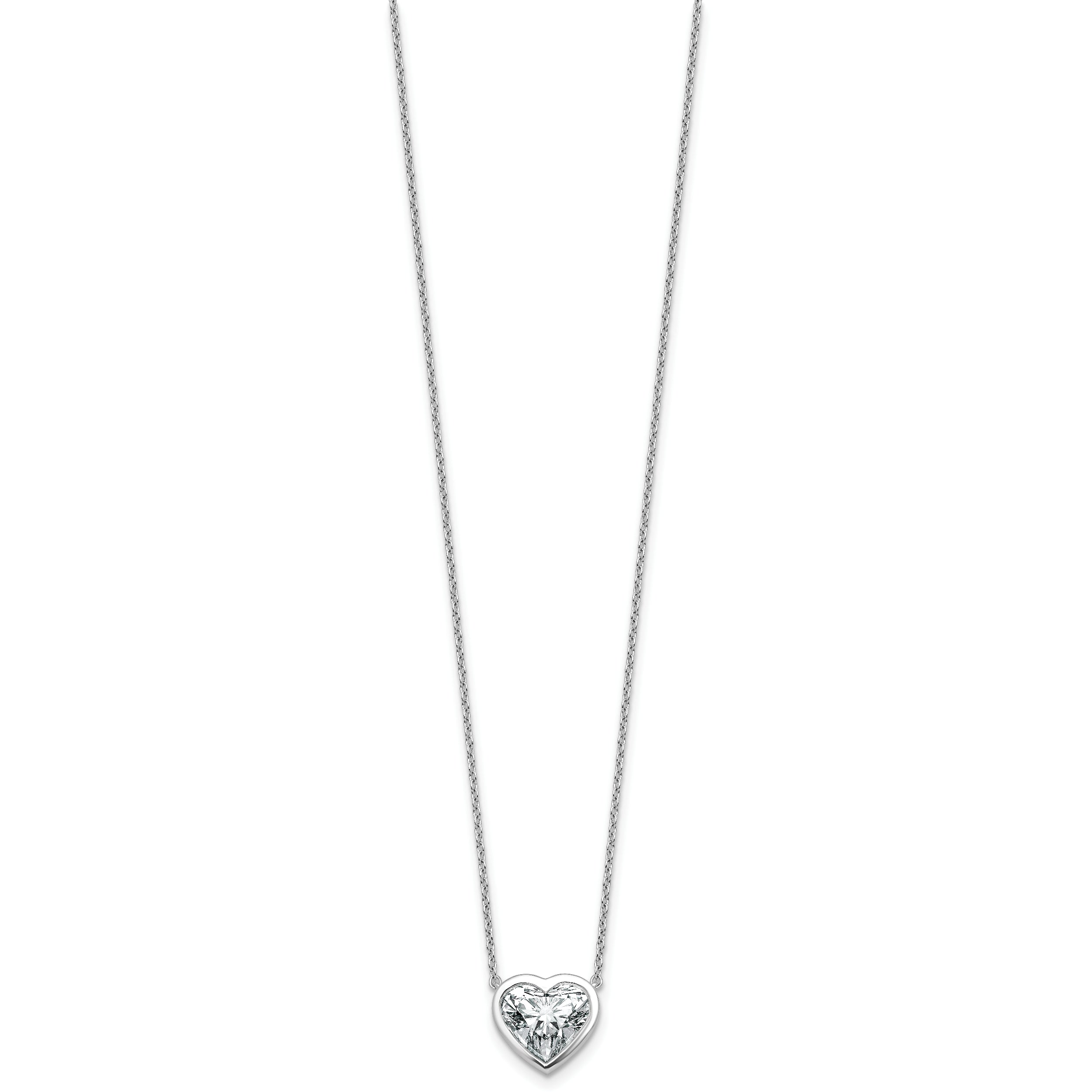 14k White Gold 3 carat Certified Lab Grown Diamond VS+ F+ Heart Complete 18 inch Bezel Set Solitaire Necklace