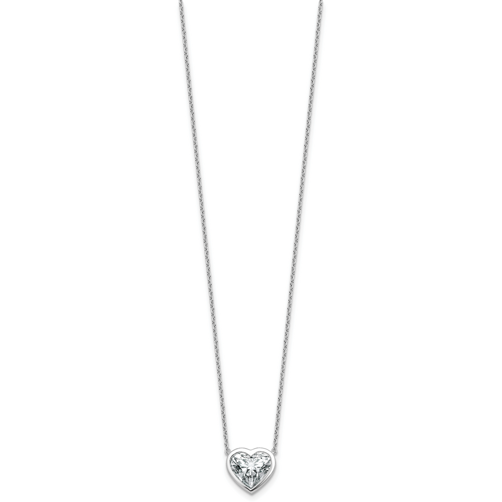 14k White Gold 3 carat Certified Lab Grown Diamond VS+ F+ Heart Complete 18 inch Bezel Set Solitaire Necklace