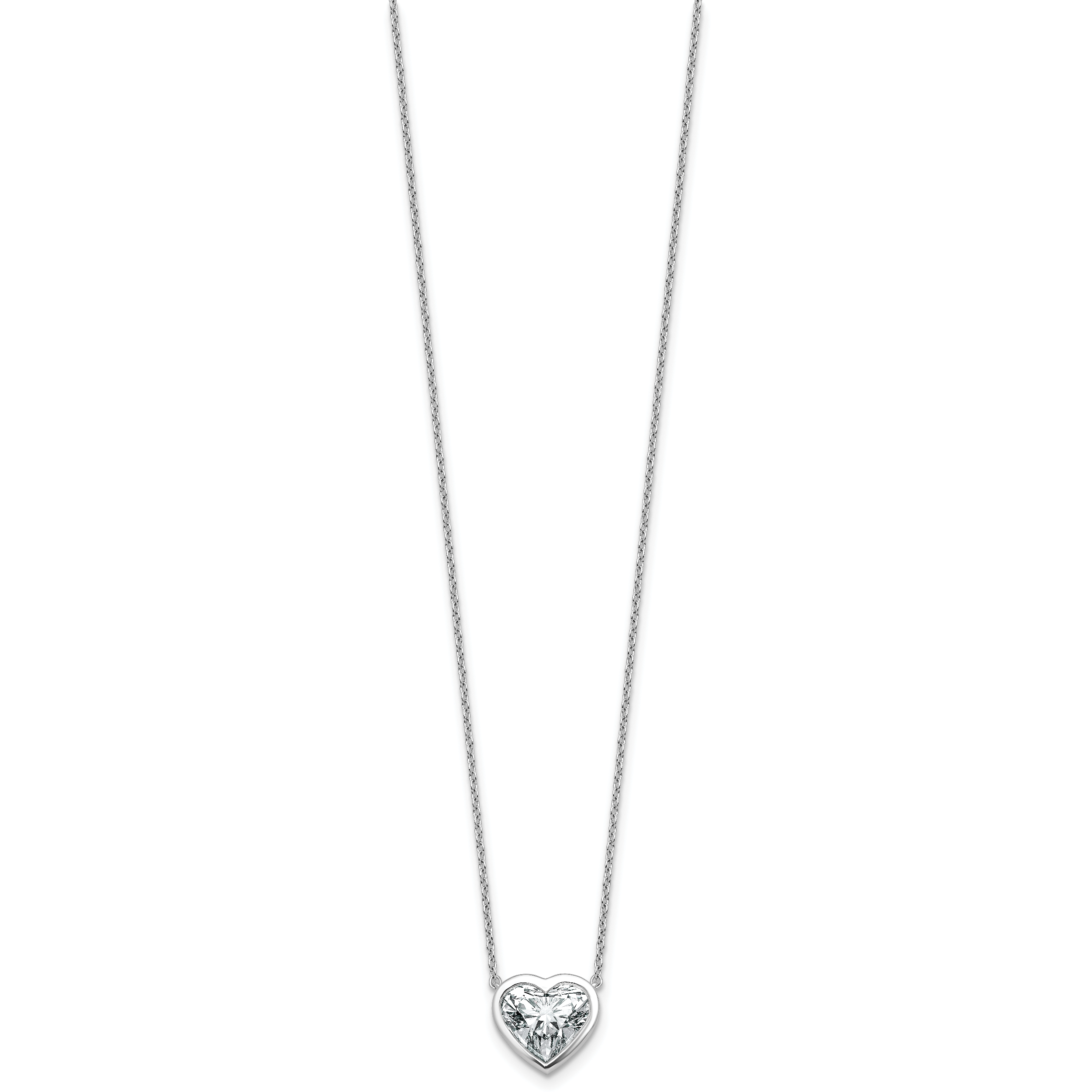 14k White Gold 3 carat Certified Lab Grown Diamond VS+ F+ Heart Complete 18 inch Bezel Set Solitaire Necklace
