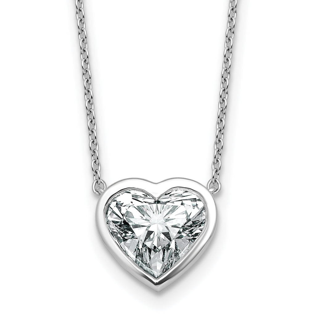 14k White Gold 3 carat Certified Lab Grown Diamond VS+ F+ Heart Complete 18 inch Bezel Set Solitaire Necklace