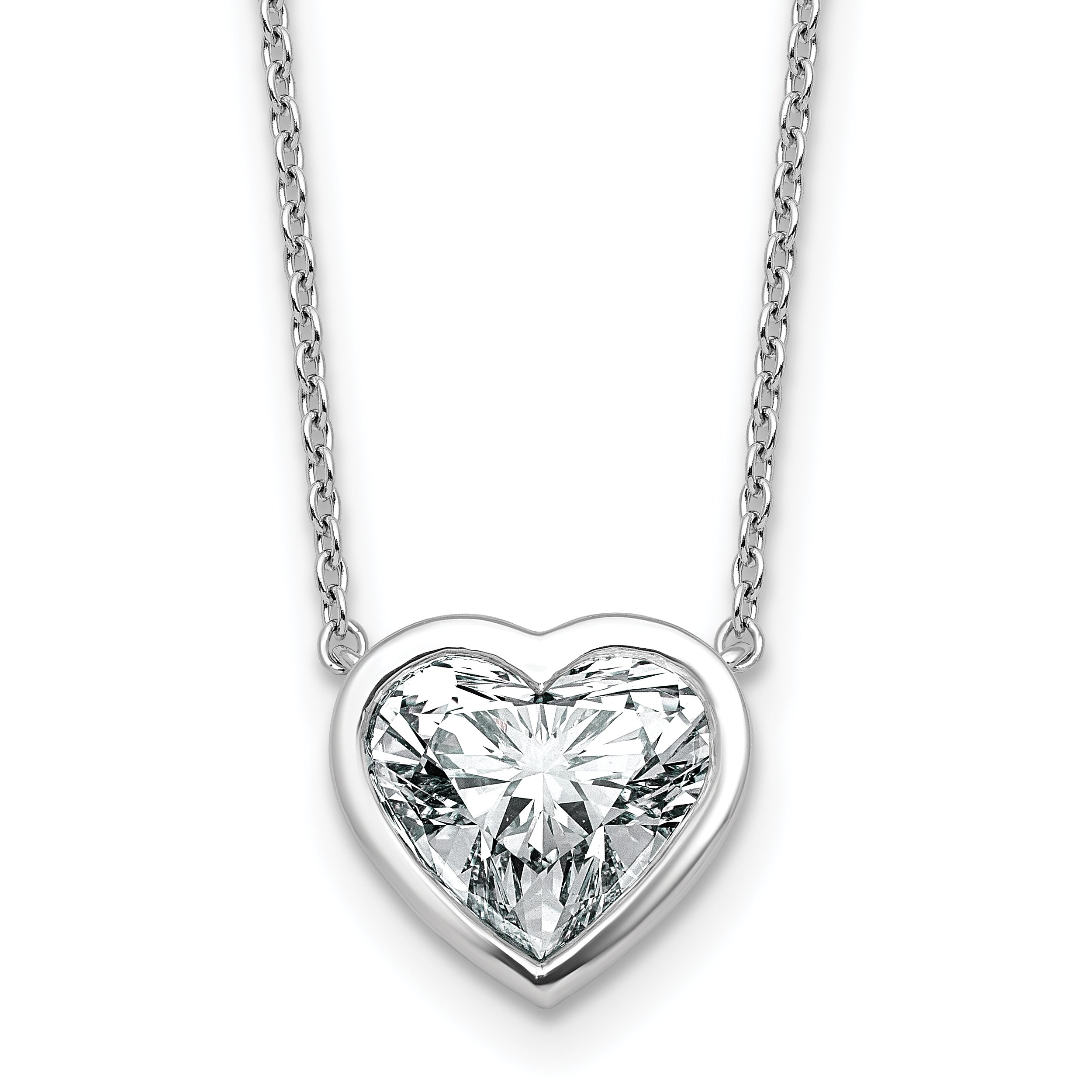 14k White Gold 3 carat Certified Lab Grown Diamond VS+ F+ Heart Complete 18 inch Bezel Set Solitaire Necklace