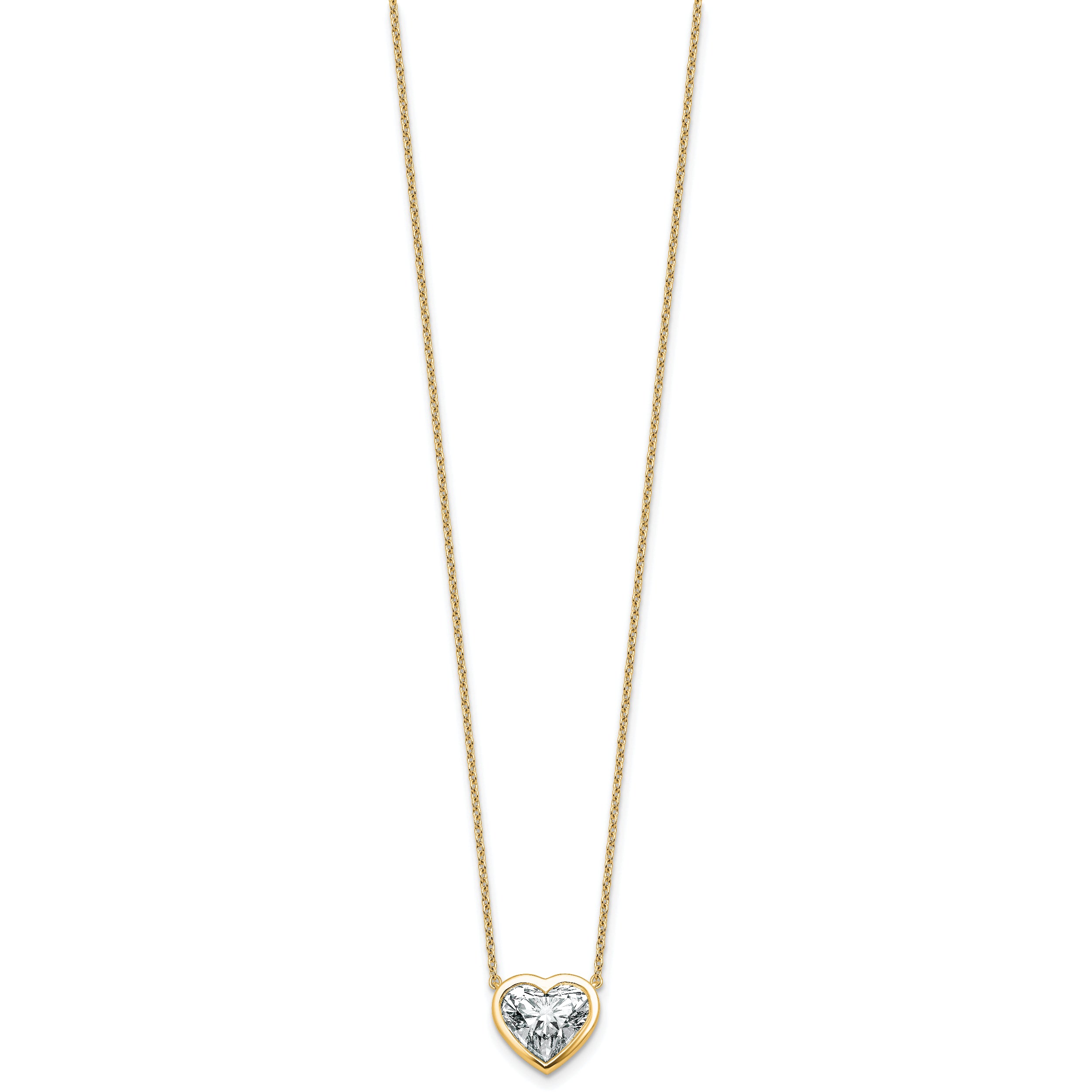 14k 3 carat Certified Lab Grown Diamond VS+ F+ Heart Complete 18 inch Bezel Set Solitaire Necklace