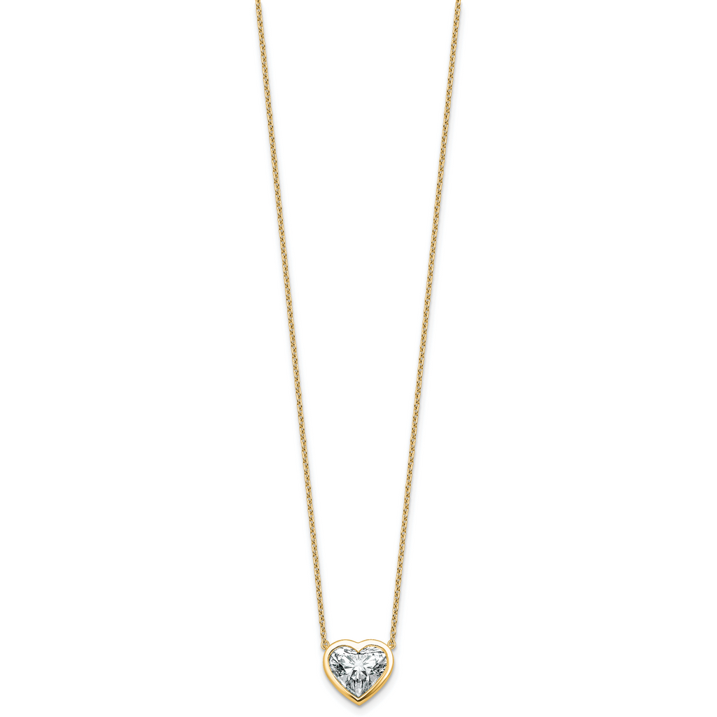 14k 3 carat Certified Lab Grown Diamond VS+ F+ Heart Complete 18 inch Bezel Set Solitaire Necklace