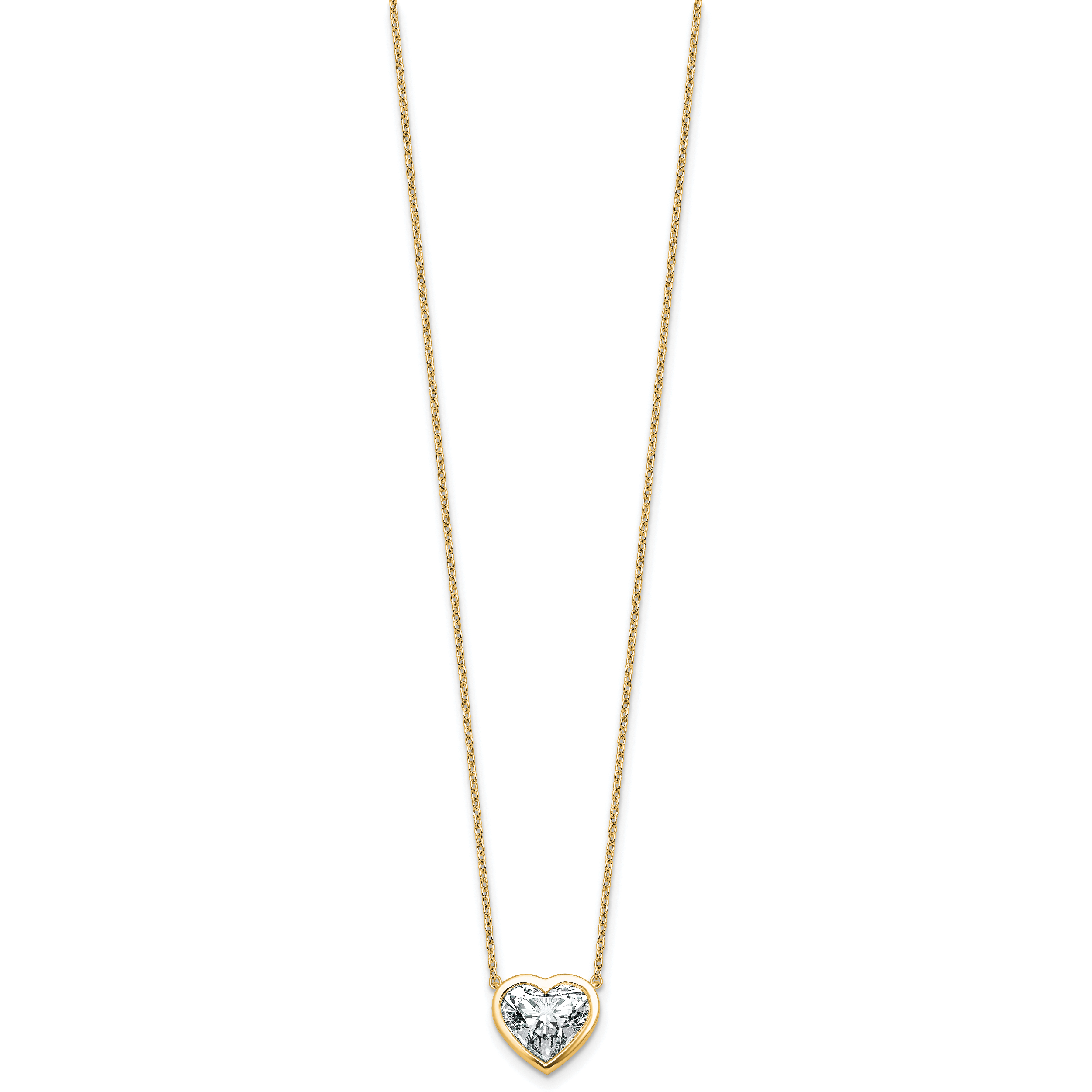 14k 3 carat Certified Lab Grown Diamond VS+ F+ Heart Complete 18 inch Bezel Set Solitaire Necklace