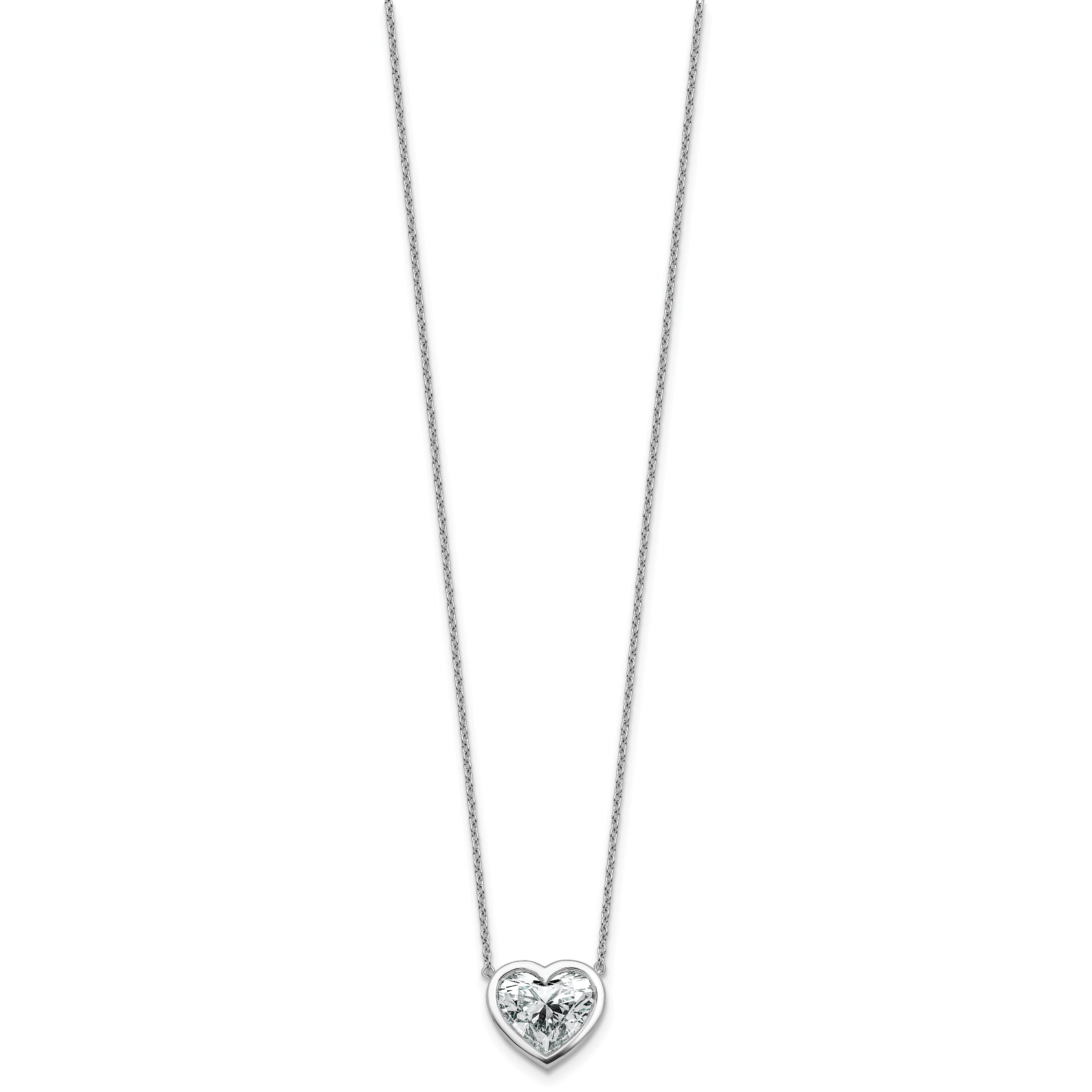 14k White Gold 4 carat Certified Lab Grown Diamond VS+ F+ Heart Complete 18 inch Bezel Set Solitaire Necklace