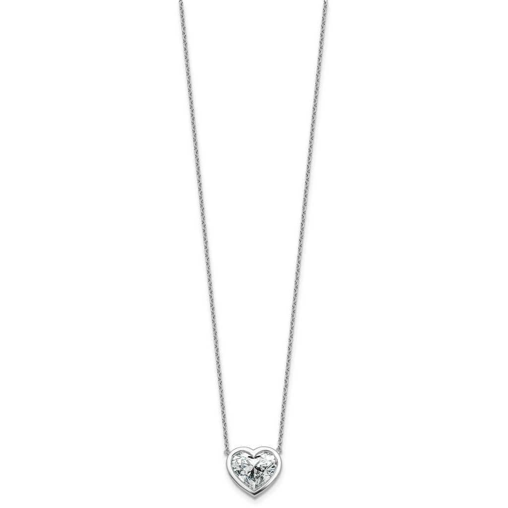 14k White Gold 4 carat Certified Lab Grown Diamond VS+ F+ Heart Complete 18 inch Bezel Set Solitaire Necklace
