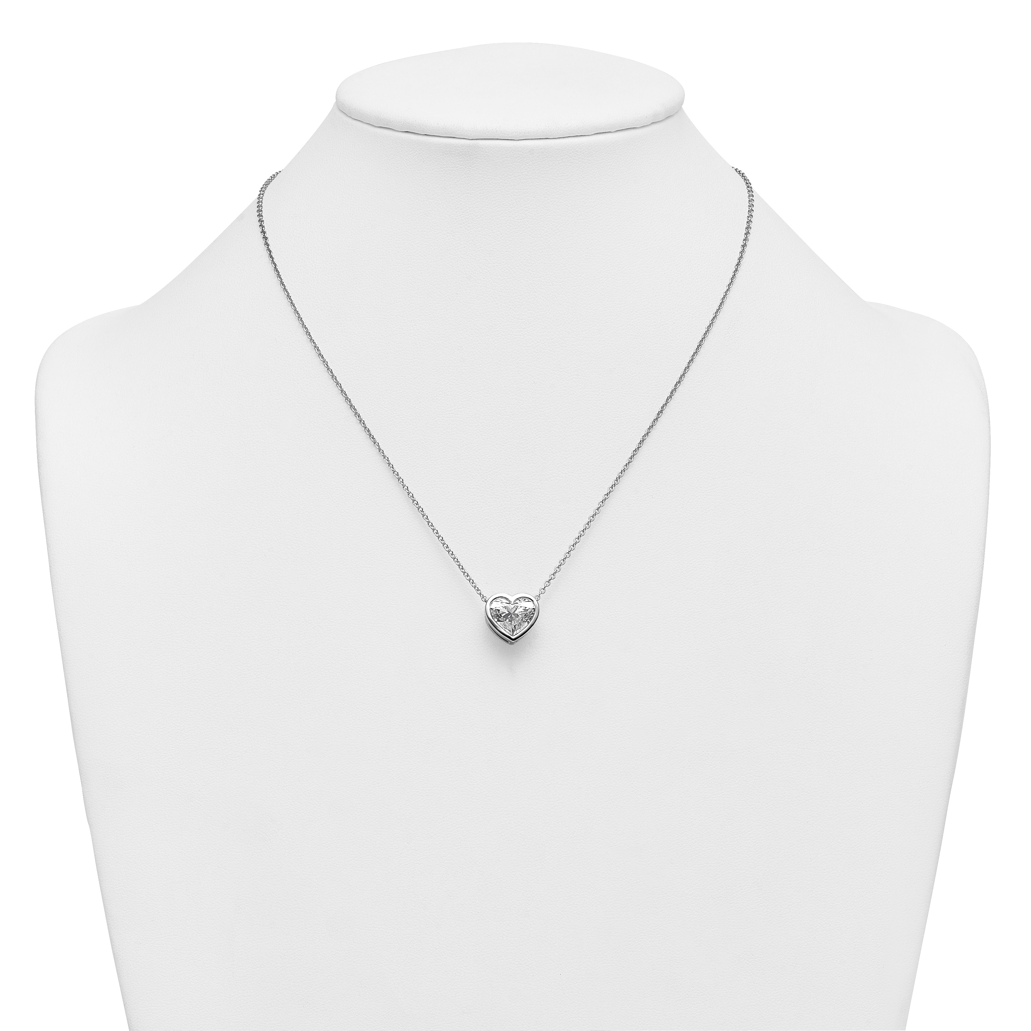14k White Gold 4 carat Certified Lab Grown Diamond VS+ F+ Heart Complete 18 inch Bezel Set Solitaire Necklace
