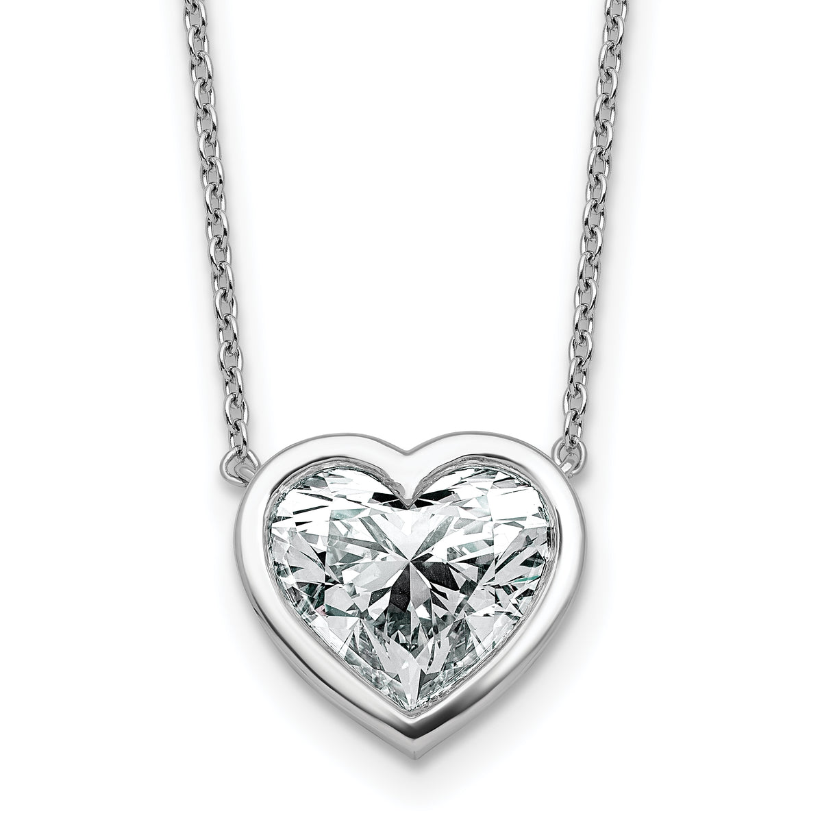 14k White Gold 4 carat Certified Lab Grown Diamond VS+ F+ Heart Complete 18 inch Bezel Set Solitaire Necklace