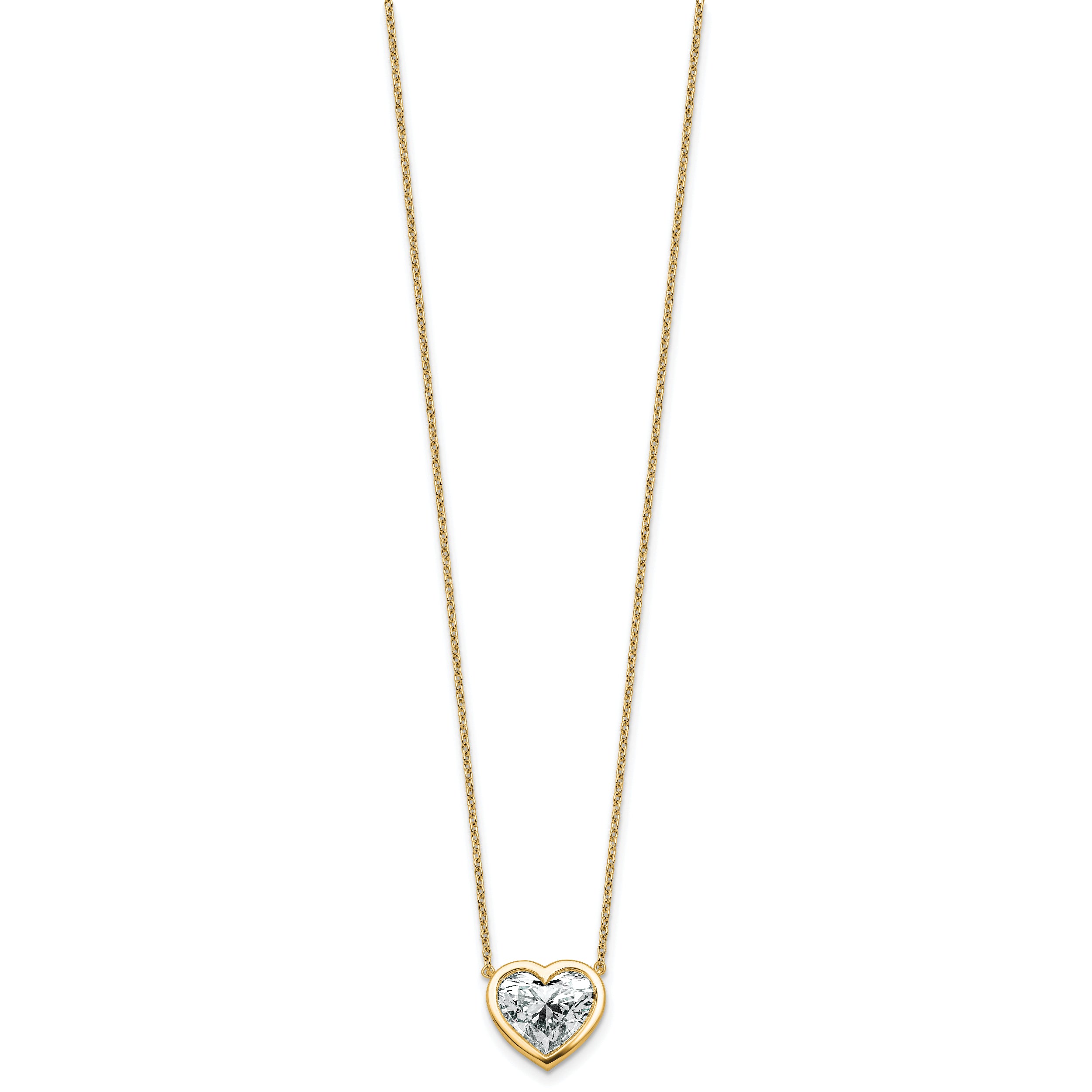 14k 4 carat Certified Lab Grown Diamond VS+ F+ Heart Complete 18 inch Bezel Set Solitaire Necklace